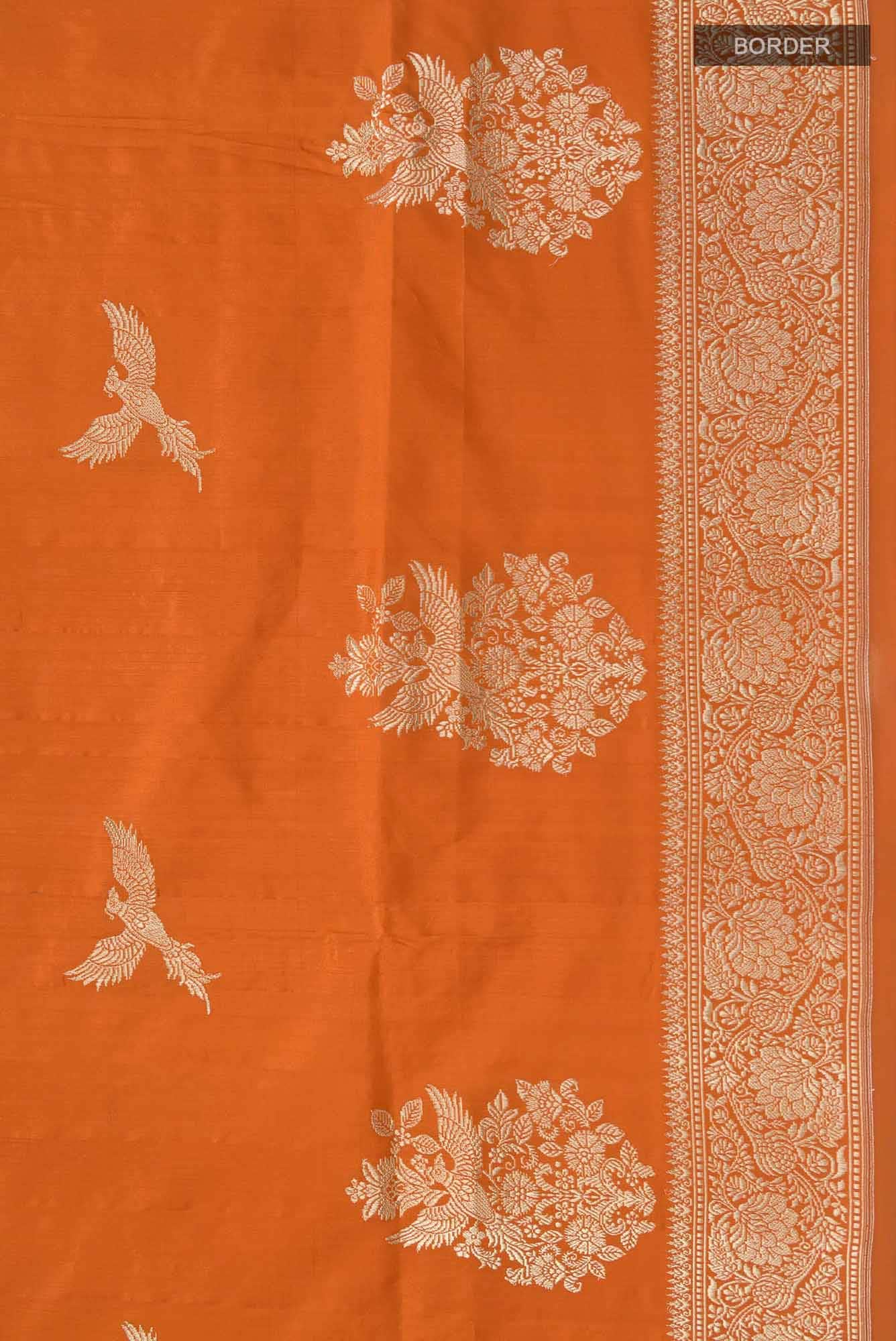 Kuhoo-Orange Banarasi Silk Saree
