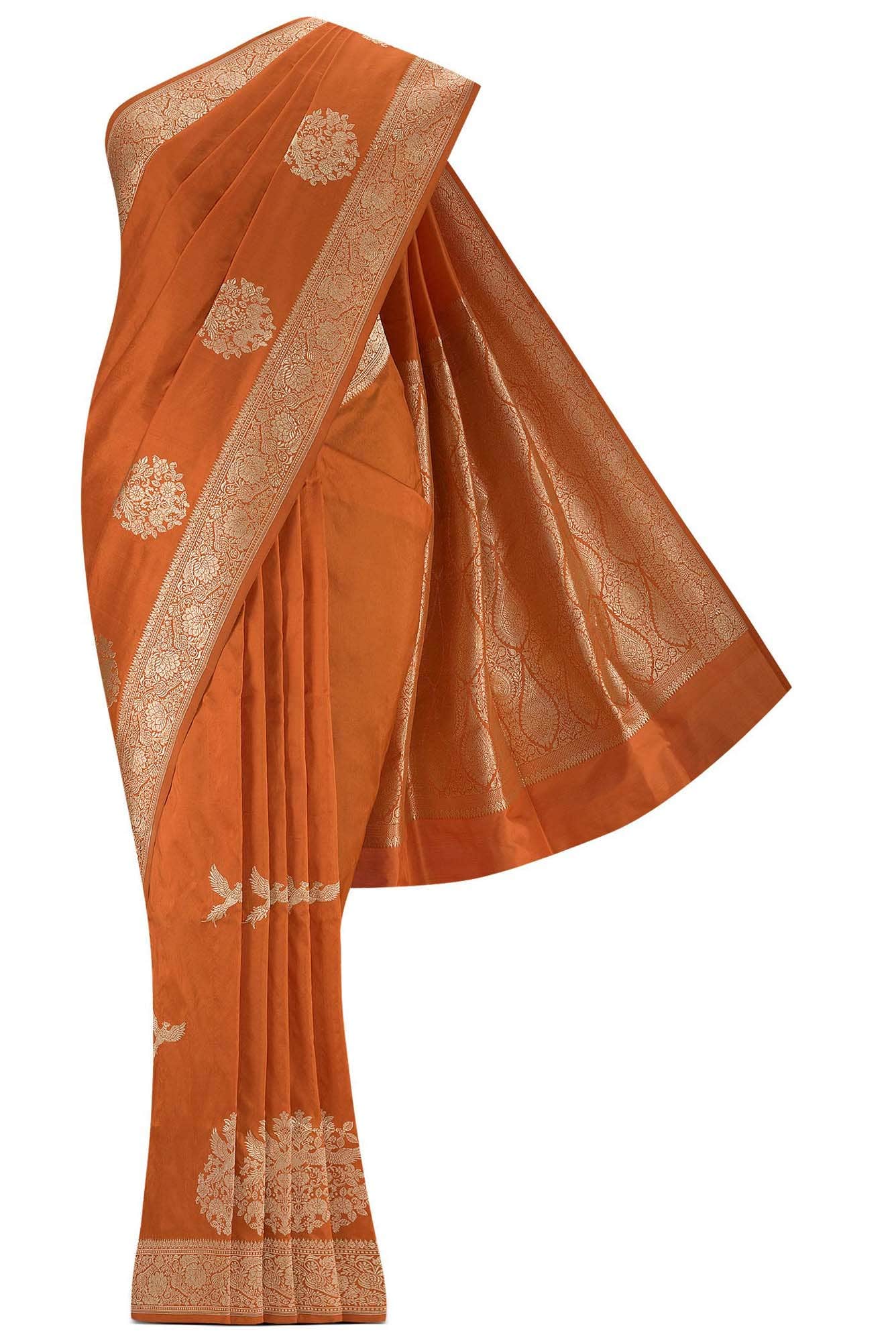 Kuhoo-Orange Banarasi Silk Saree