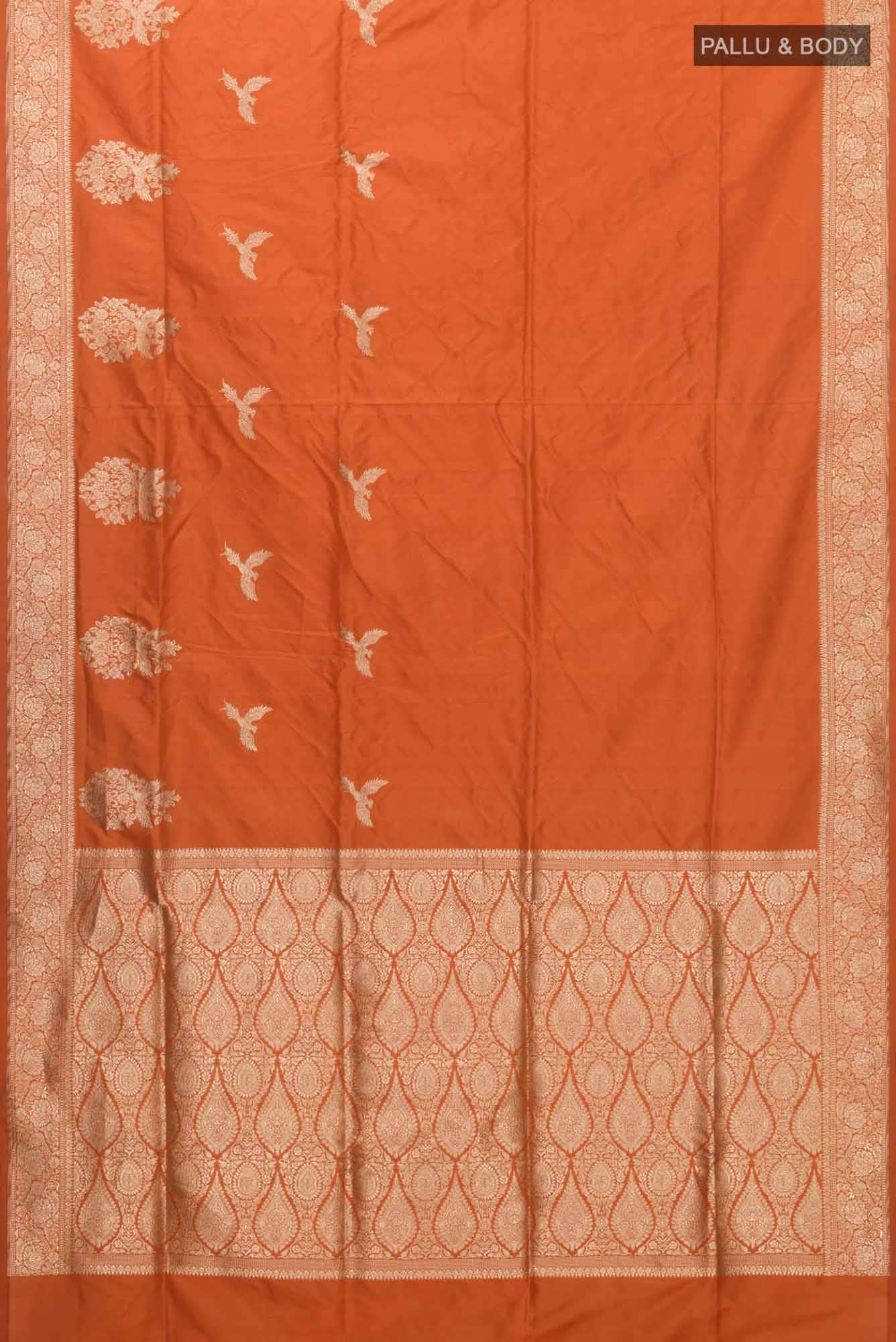 Kuhoo-Orange Banarasi Silk Saree