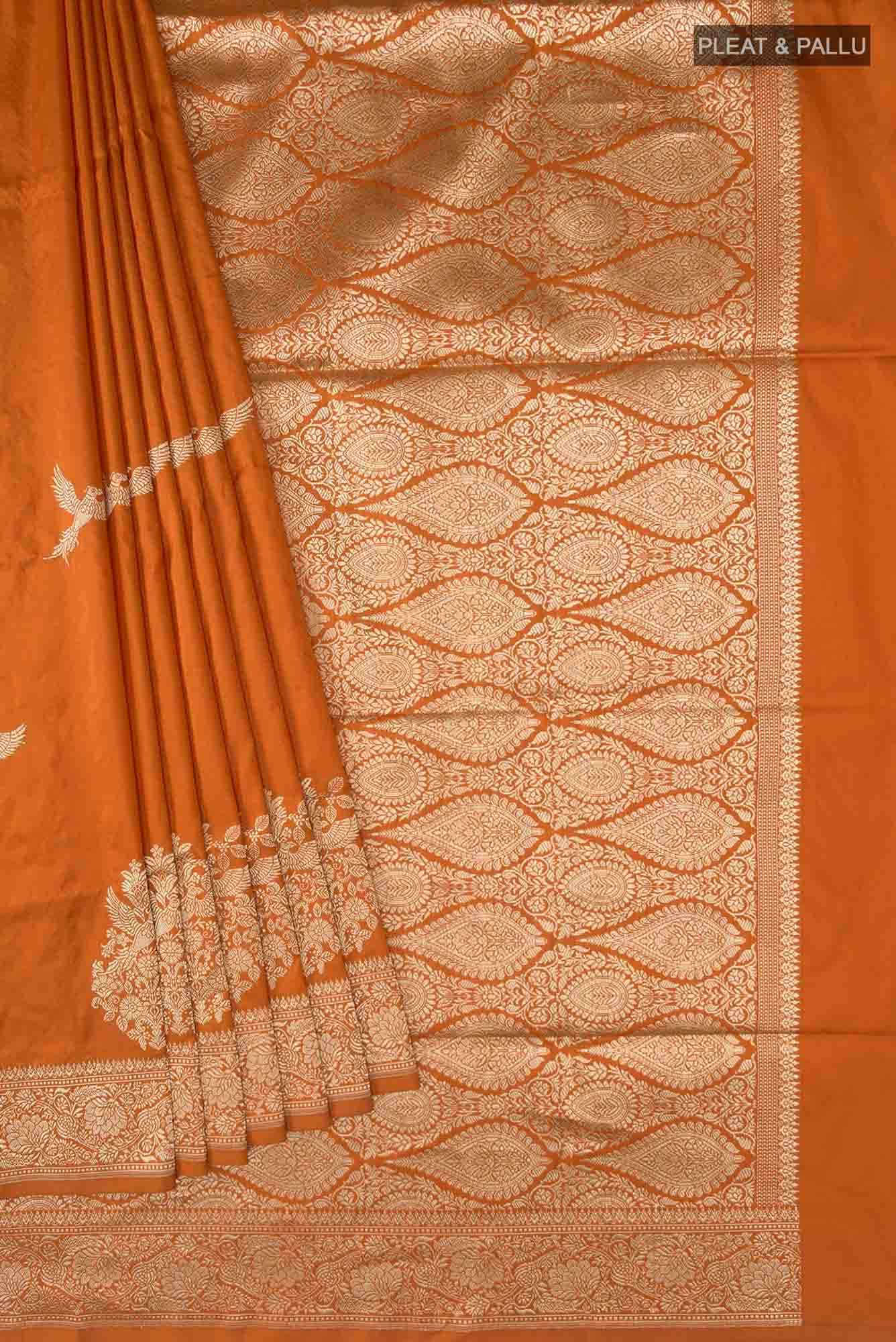 Kuhoo-Orange Banarasi Silk Saree