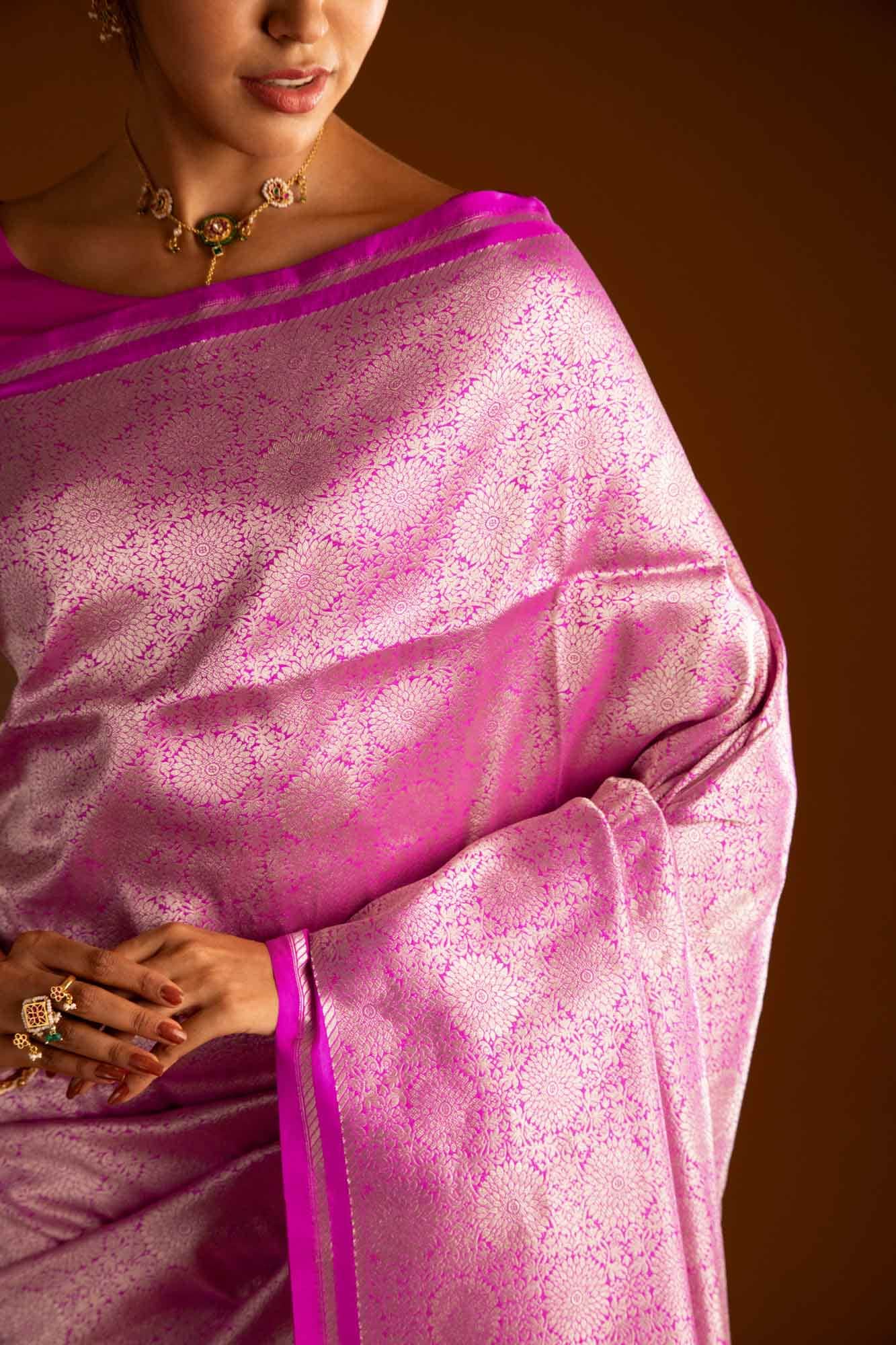 Ottoman Flowers-Pink Banarasi Silk Saree