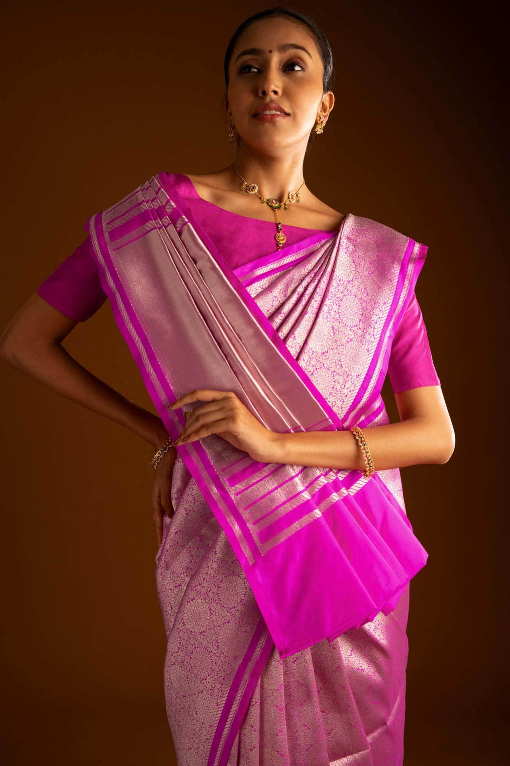 Ottoman Flowers-Pink Banarasi Silk Saree