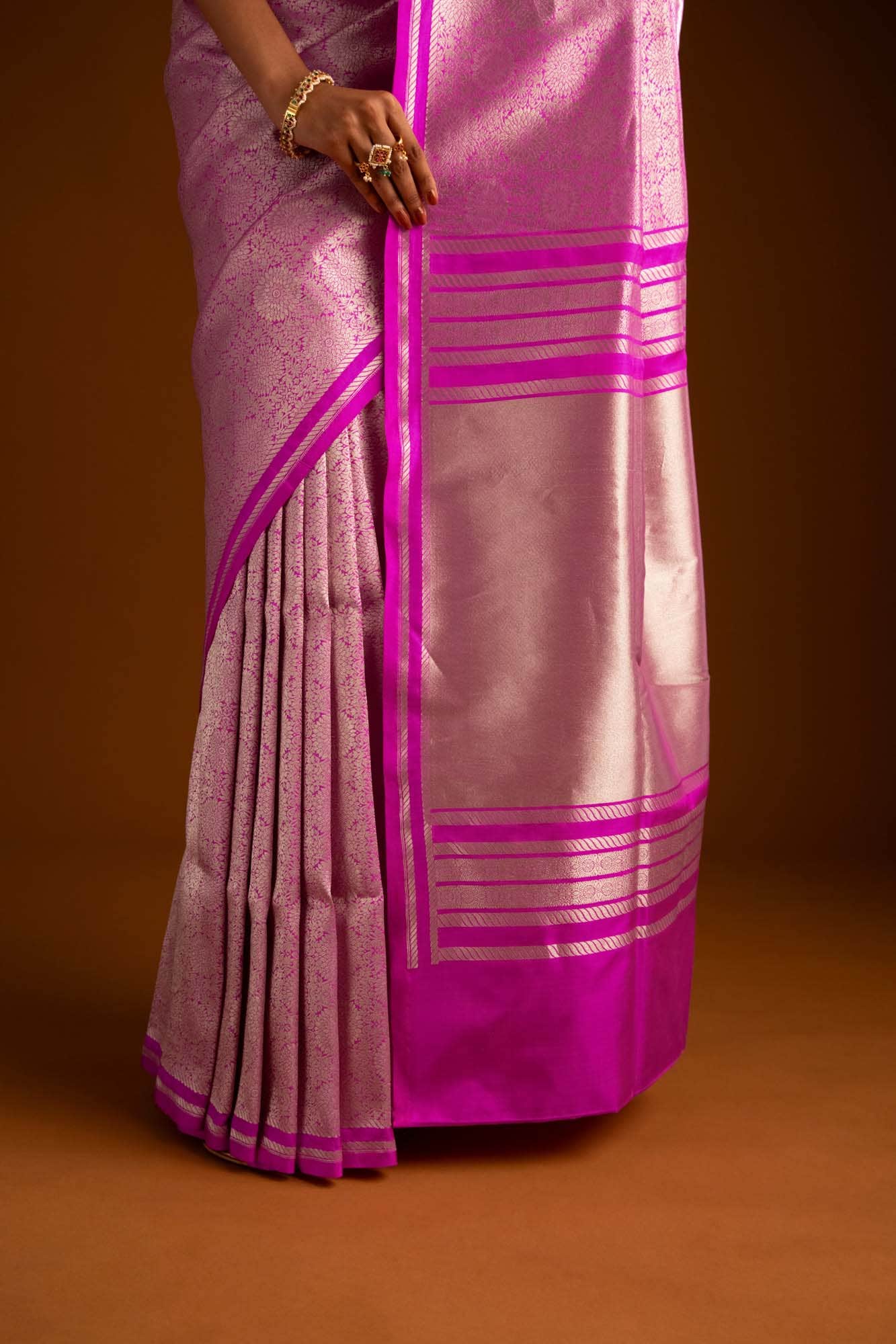 Ottoman Flowers-Pink Banarasi Silk Saree