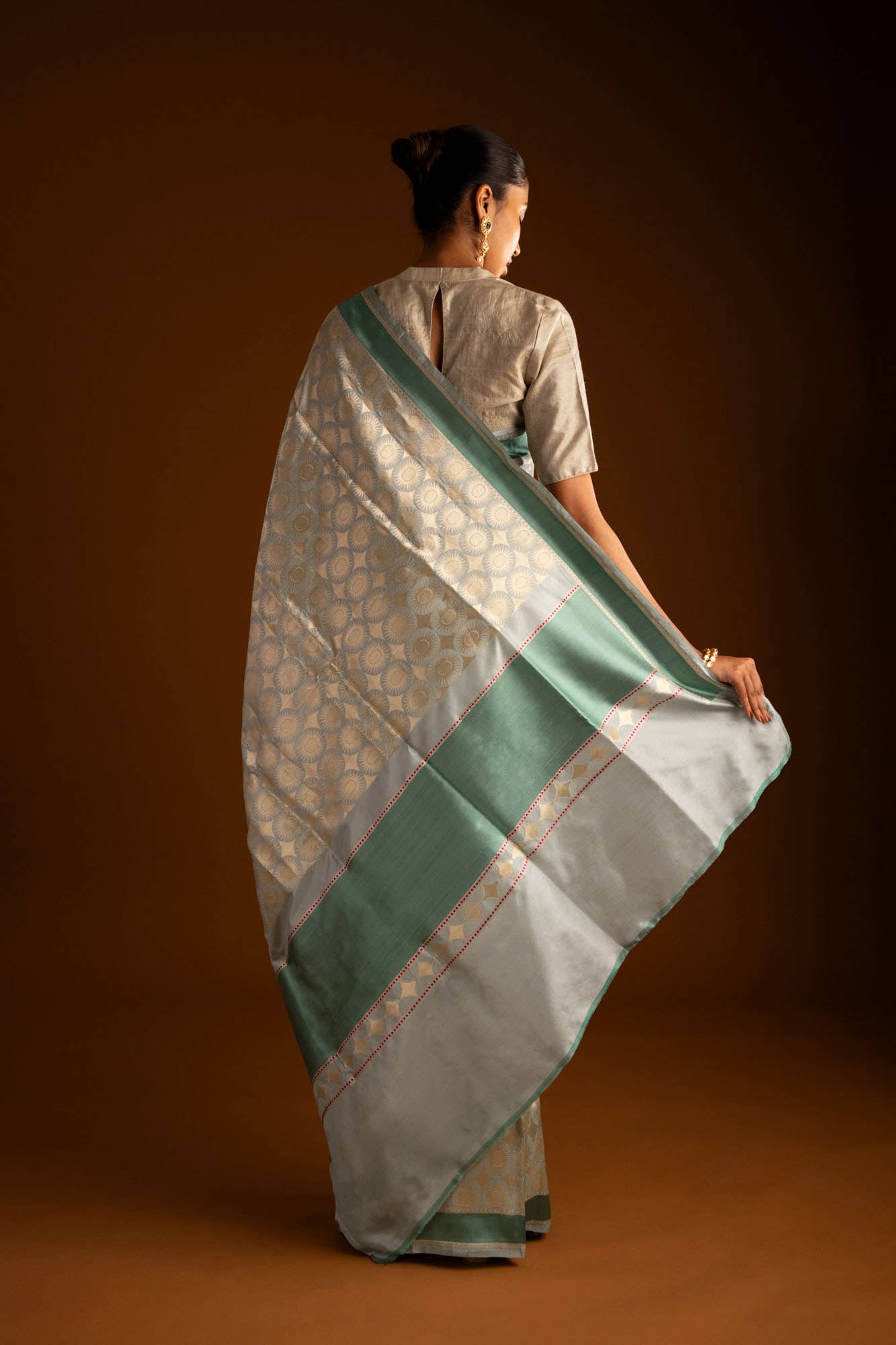 Shimmer Soleil-Sage Green Banarasi Silk Saree