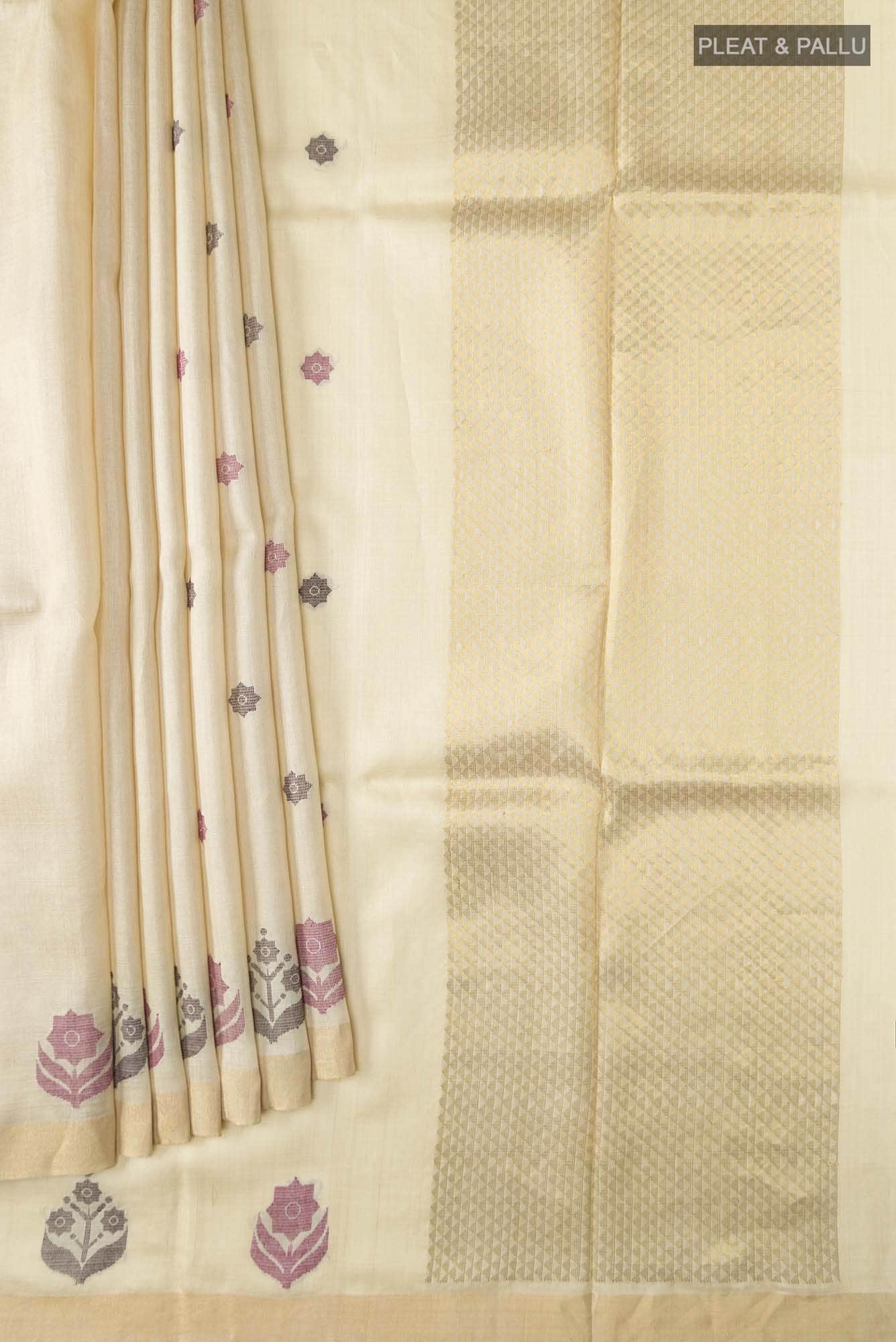 Lost in Fields-Cream Bhagalpuri Tussar Silk Saree
