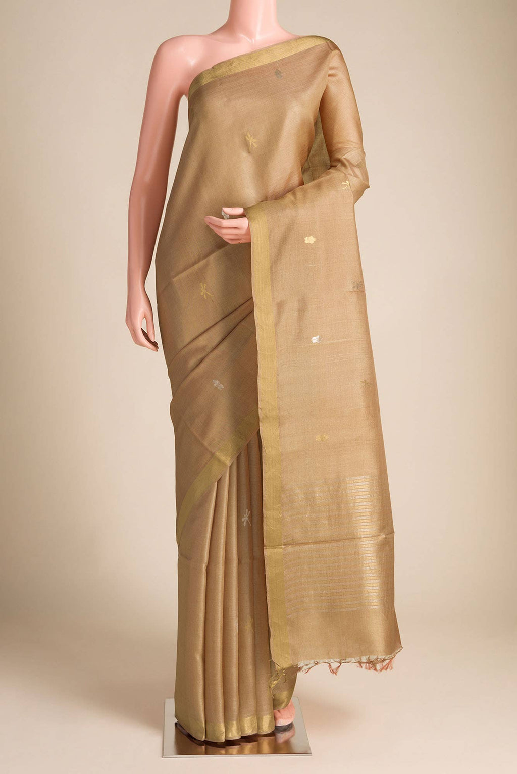 Dance of Dragonfly-Brown Bhagalpuri Tussar Silk Saree