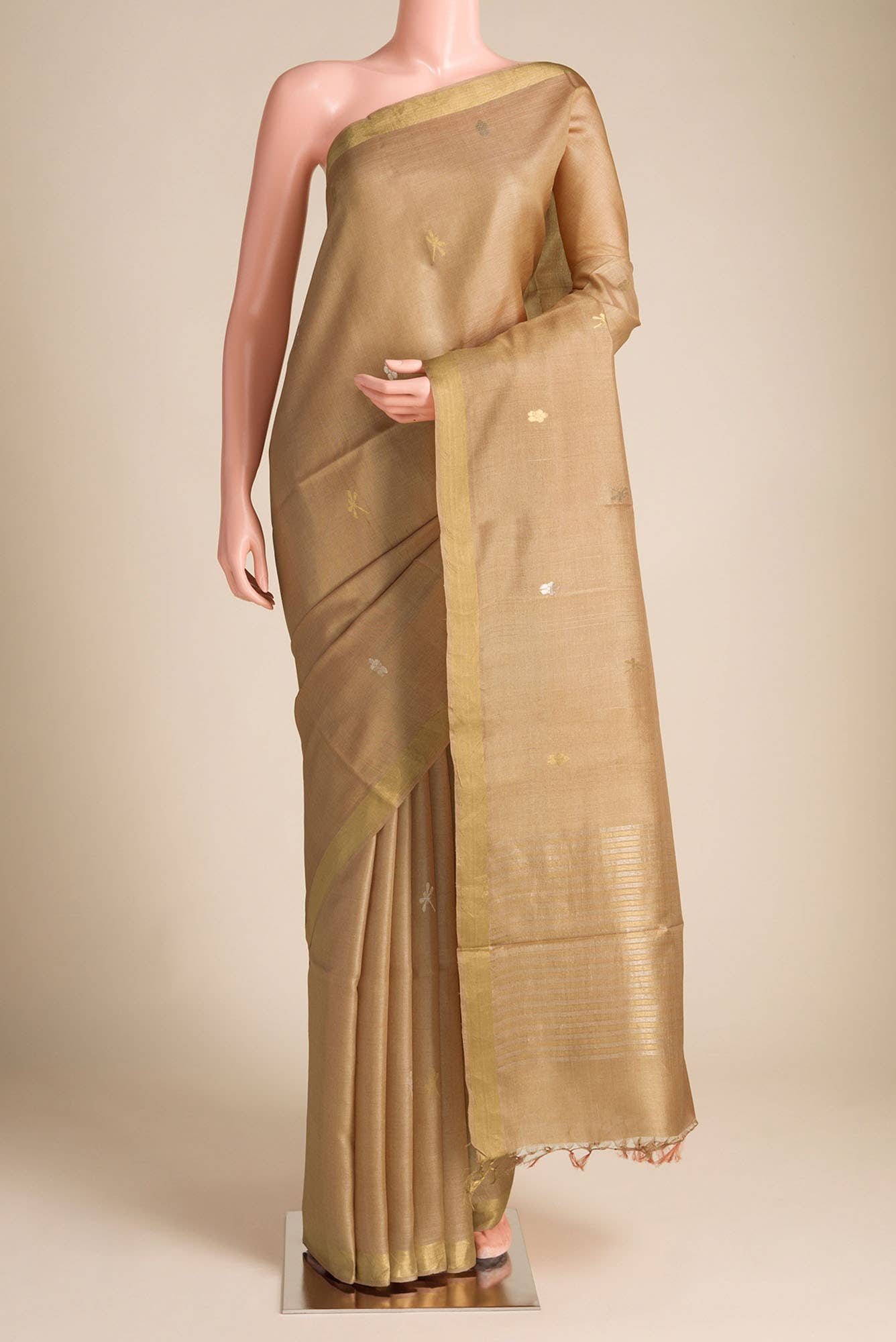 Dance of Dragonfly-Brown Bhagalpuri Tussar Silk Saree