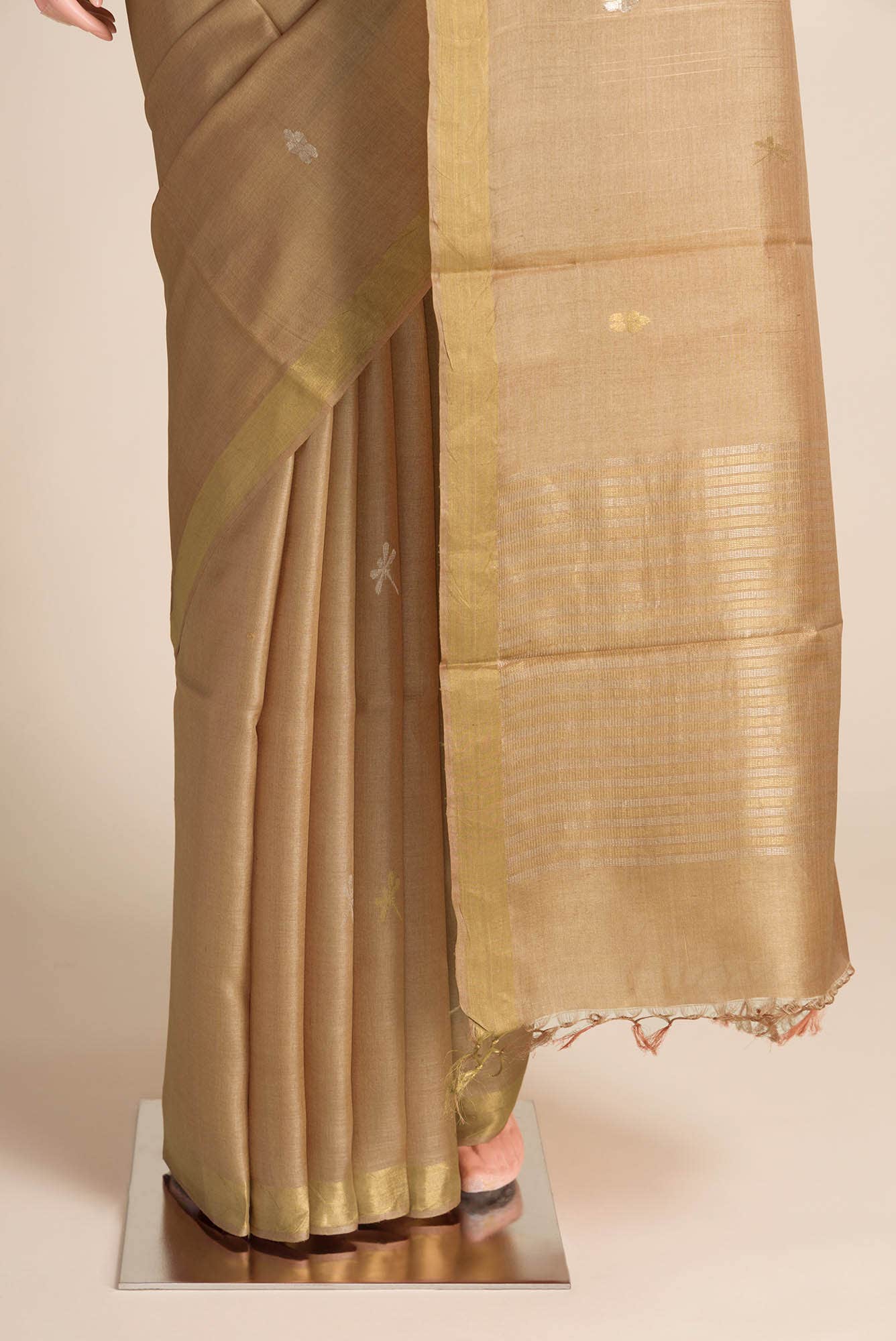 Dance of Dragonfly-Brown Bhagalpuri Tussar Silk Saree