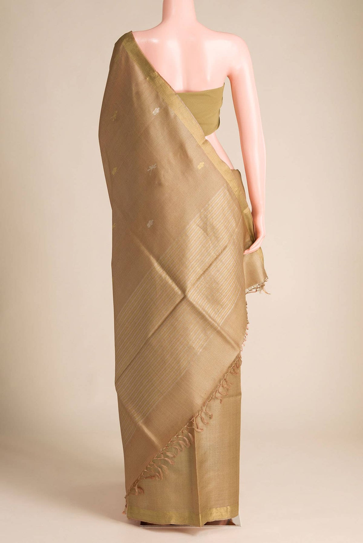 Dance of Dragonfly-Brown Bhagalpuri Tussar Silk Saree