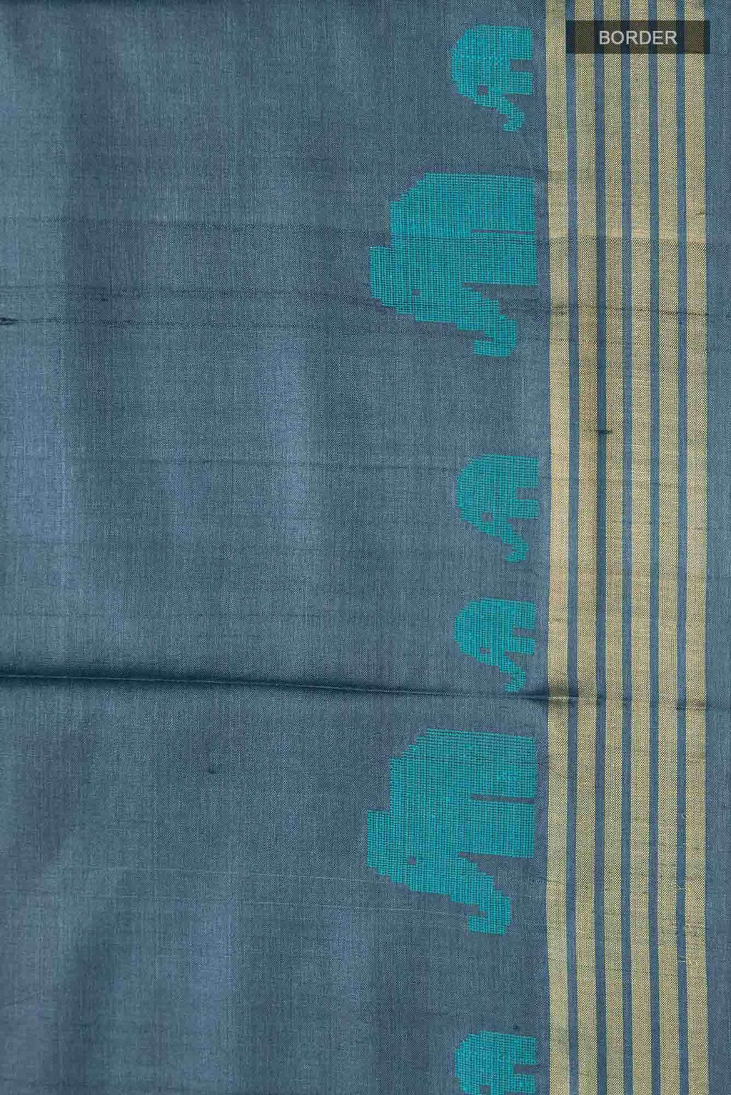 Elephant Whispers-Blue Bhagalpuri Tussar Silk Saree