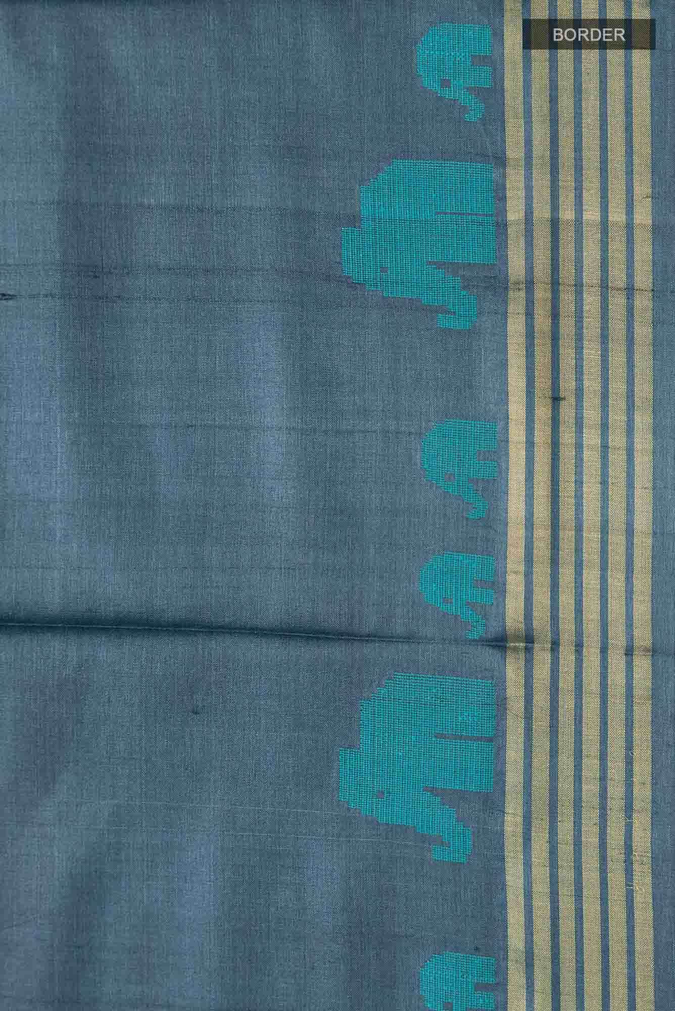 Elephant Whispers-Blue Bhagalpuri Tussar Silk Saree