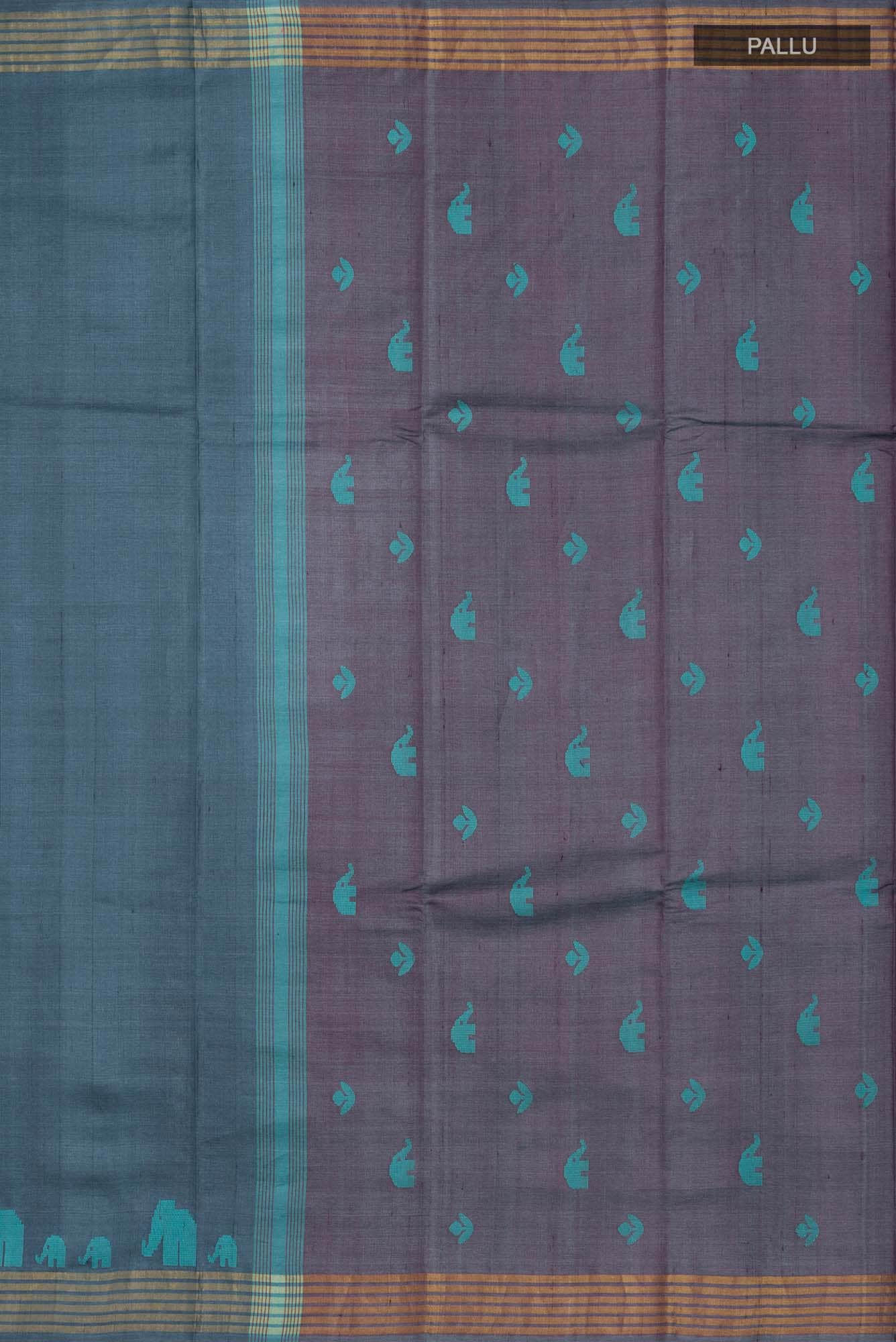 Elephant Whispers-Blue Bhagalpuri Tussar Silk Saree