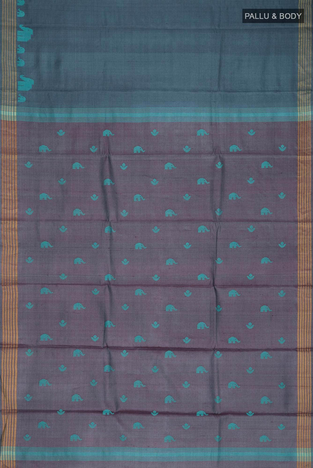 Elephant Whispers-Blue Bhagalpuri Tussar Silk Saree