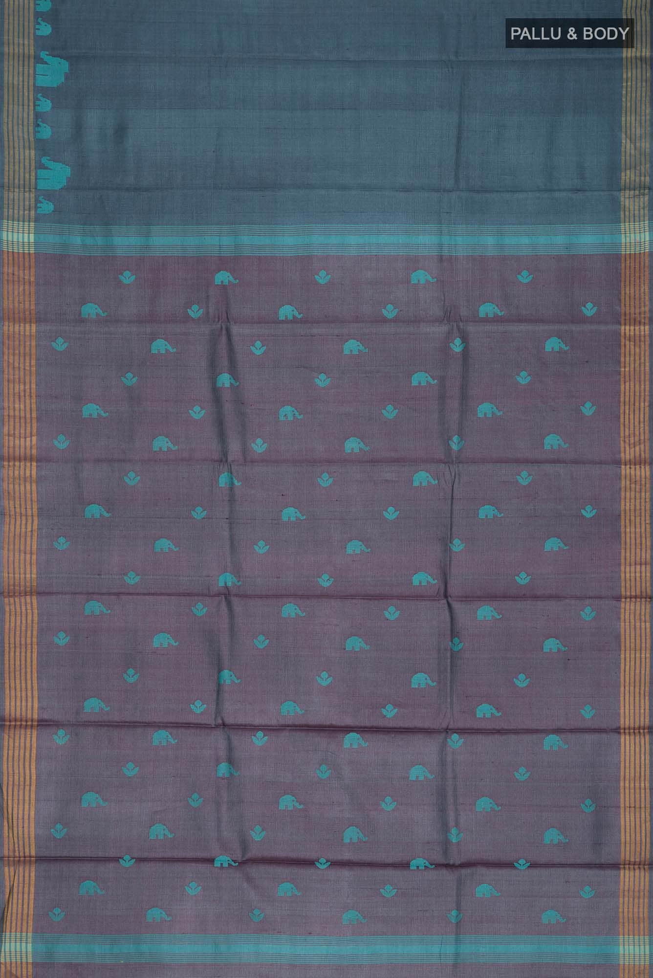 Elephant Whispers-Blue Bhagalpuri Tussar Silk Saree