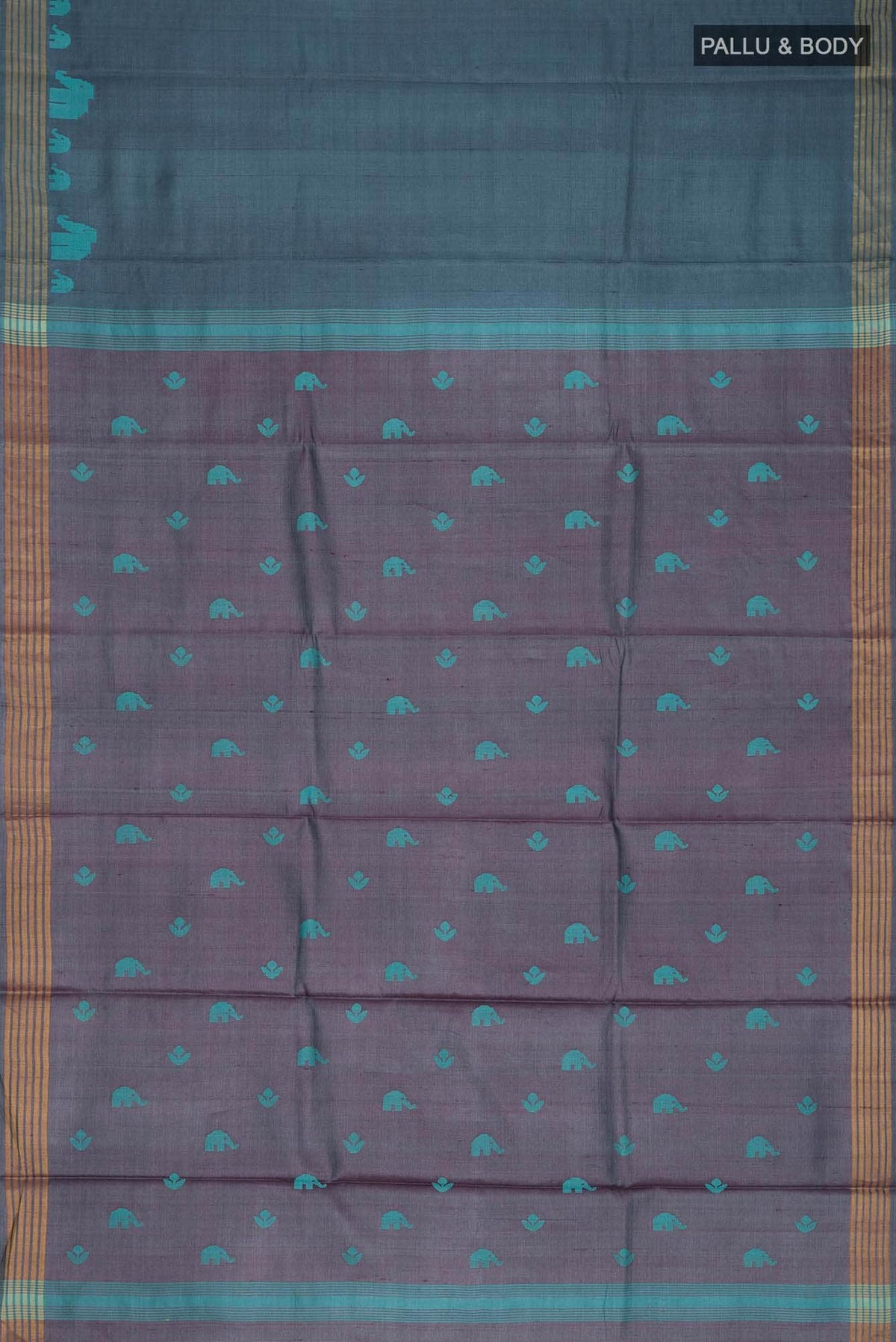 Elephant Whispers-Blue Bhagalpuri Tussar Silk Saree