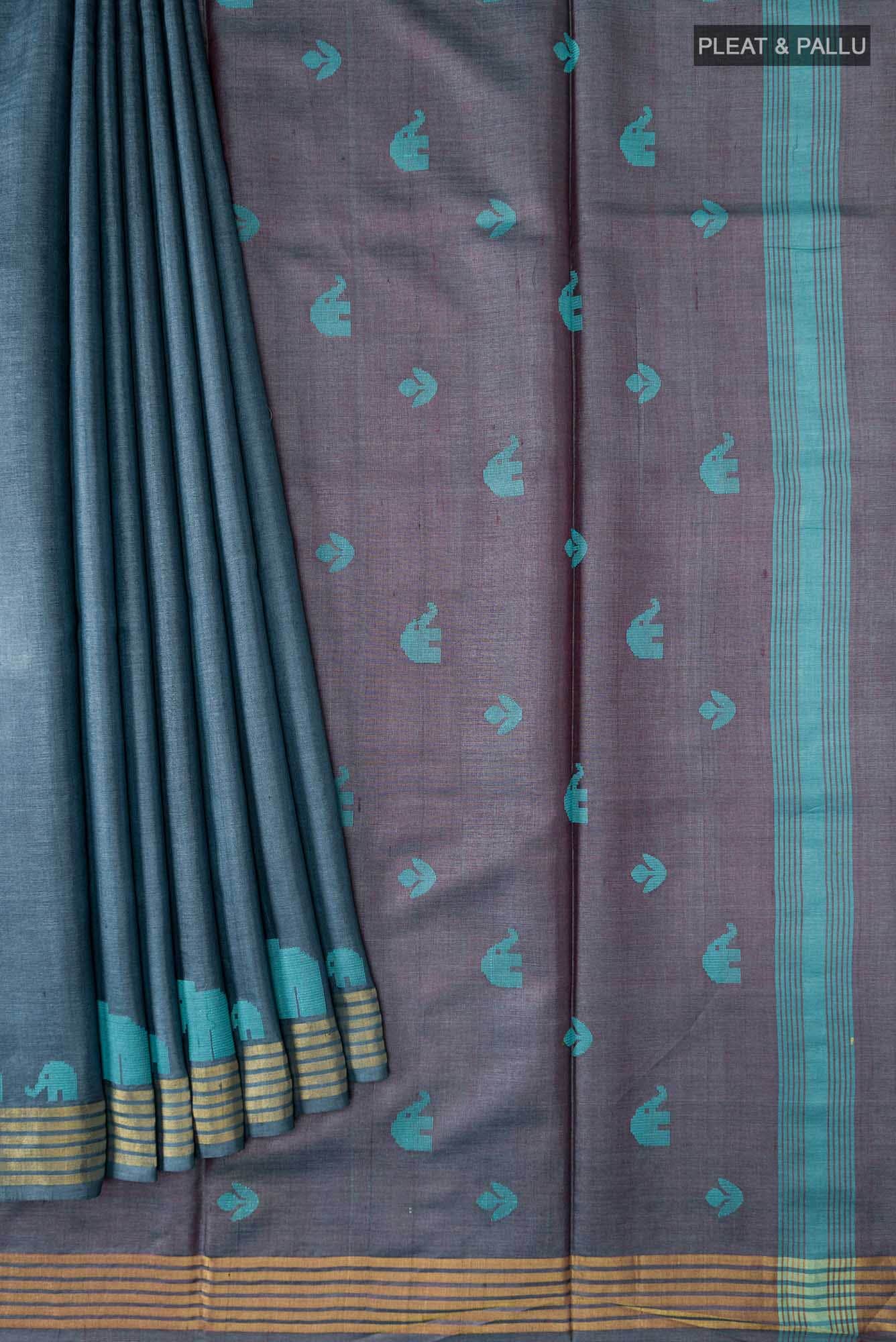 Elephant Whispers-Blue Bhagalpuri Tussar Silk Saree