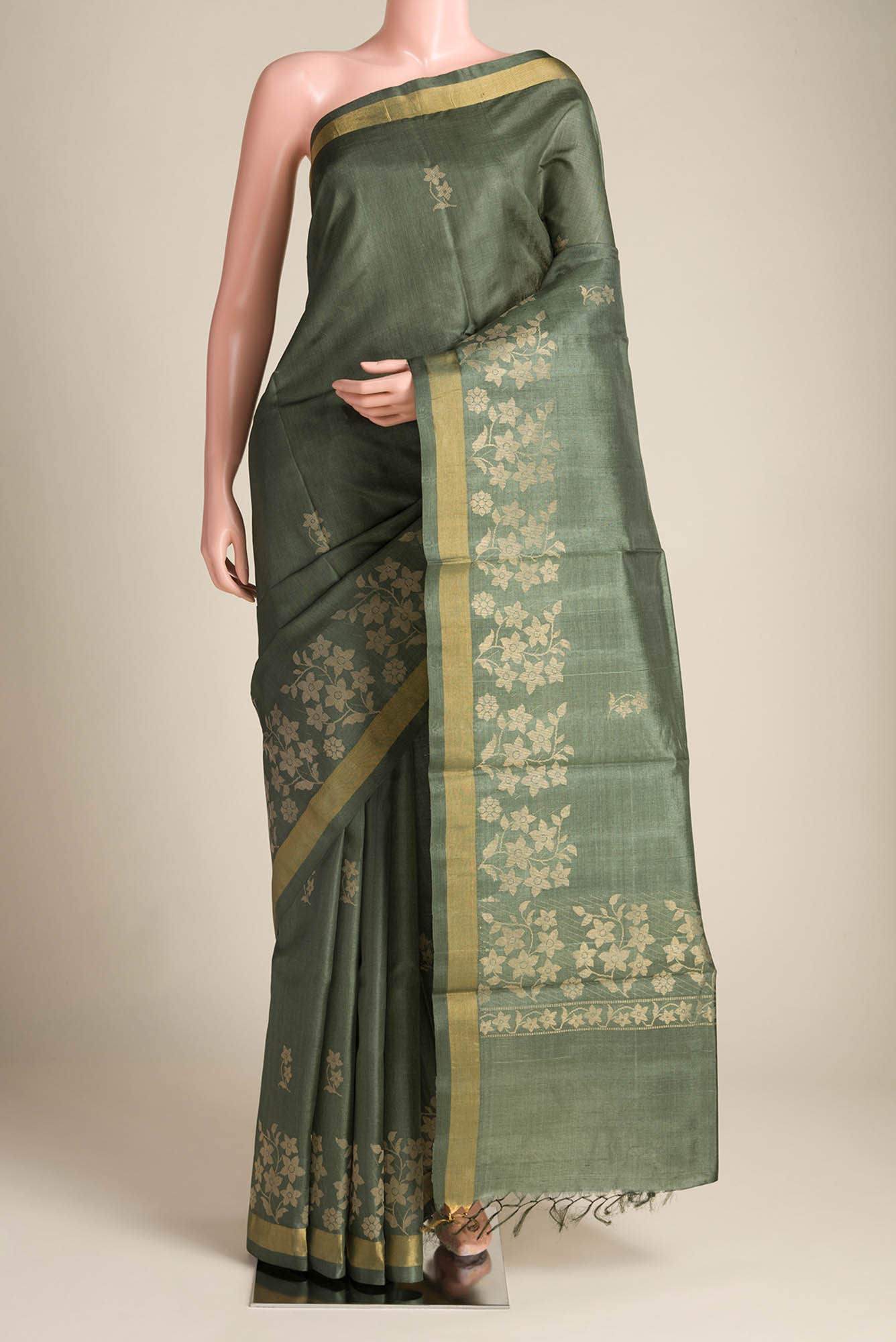 Forget Me Not-Green Bhagalpuri Tussar Silk Saree