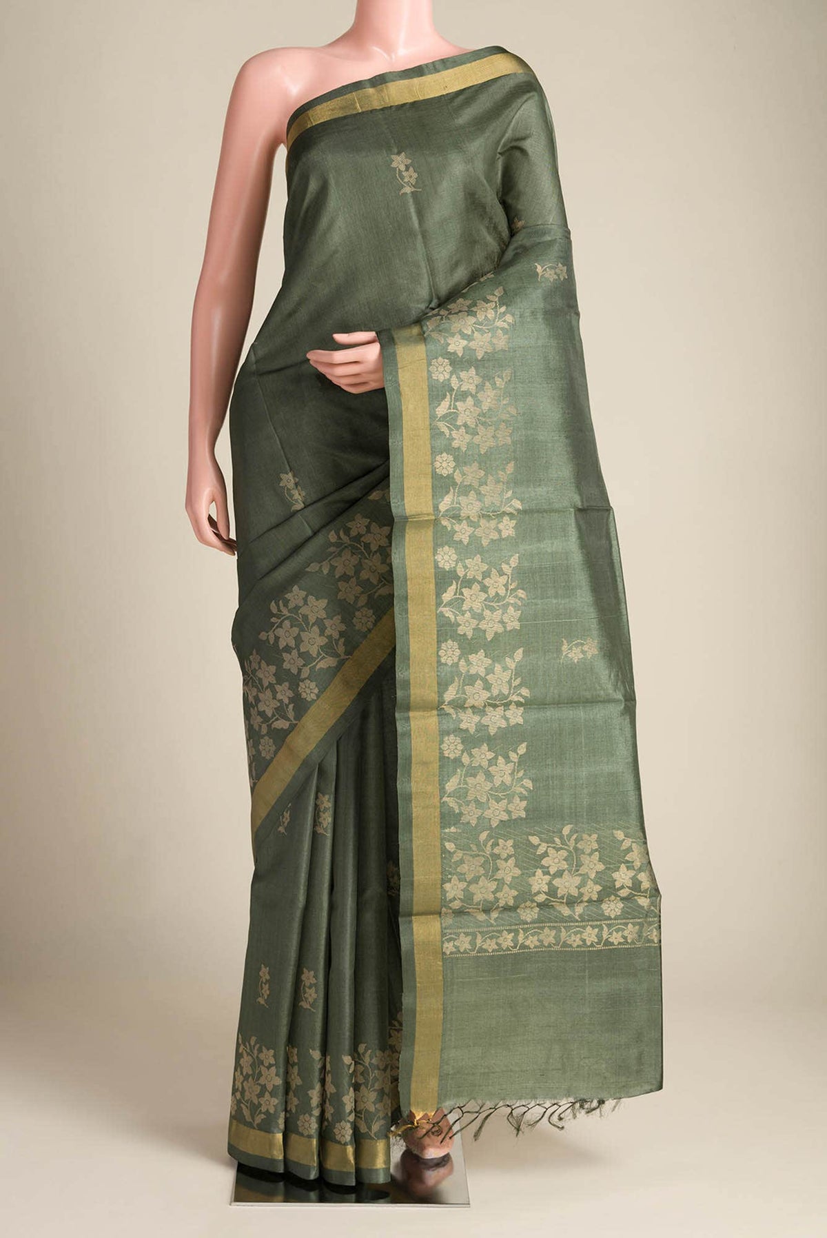 Forget Me Not-Green Bhagalpuri Tussar Silk Saree