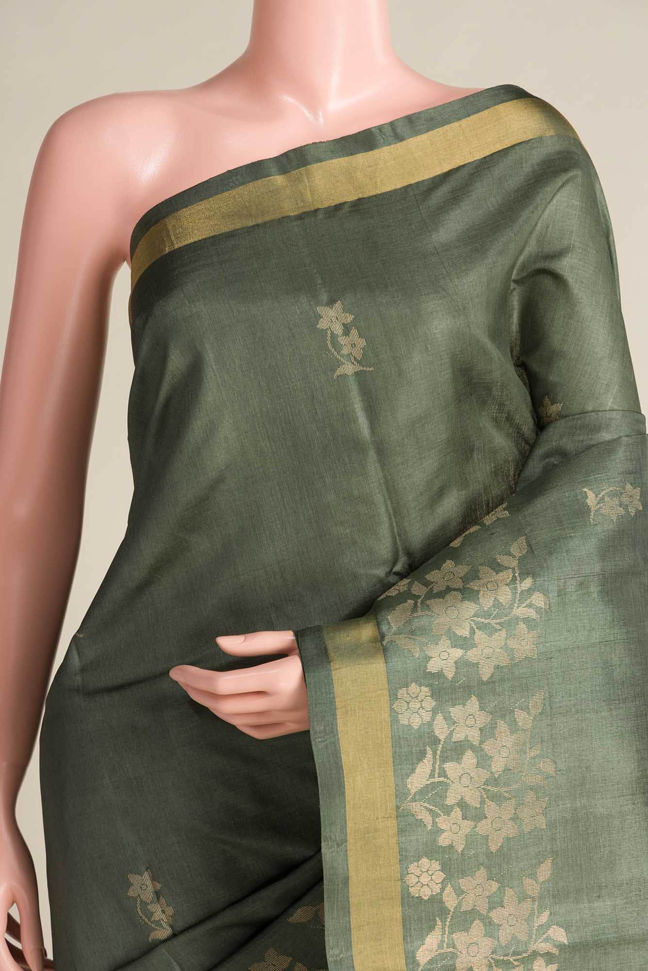 Forget Me Not-Green Bhagalpuri Tussar Silk Saree