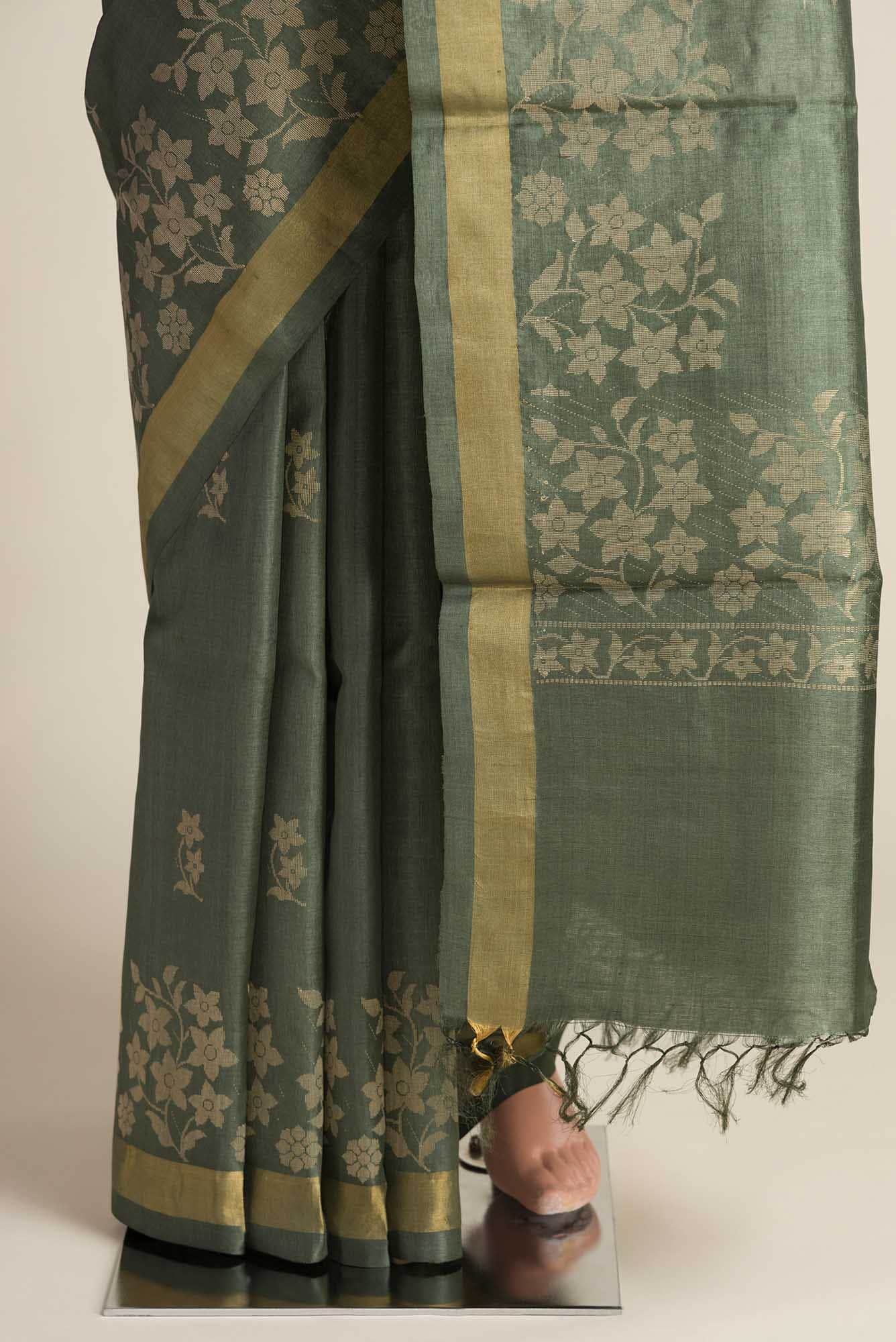 Forget Me Not-Green Bhagalpuri Tussar Silk Saree
