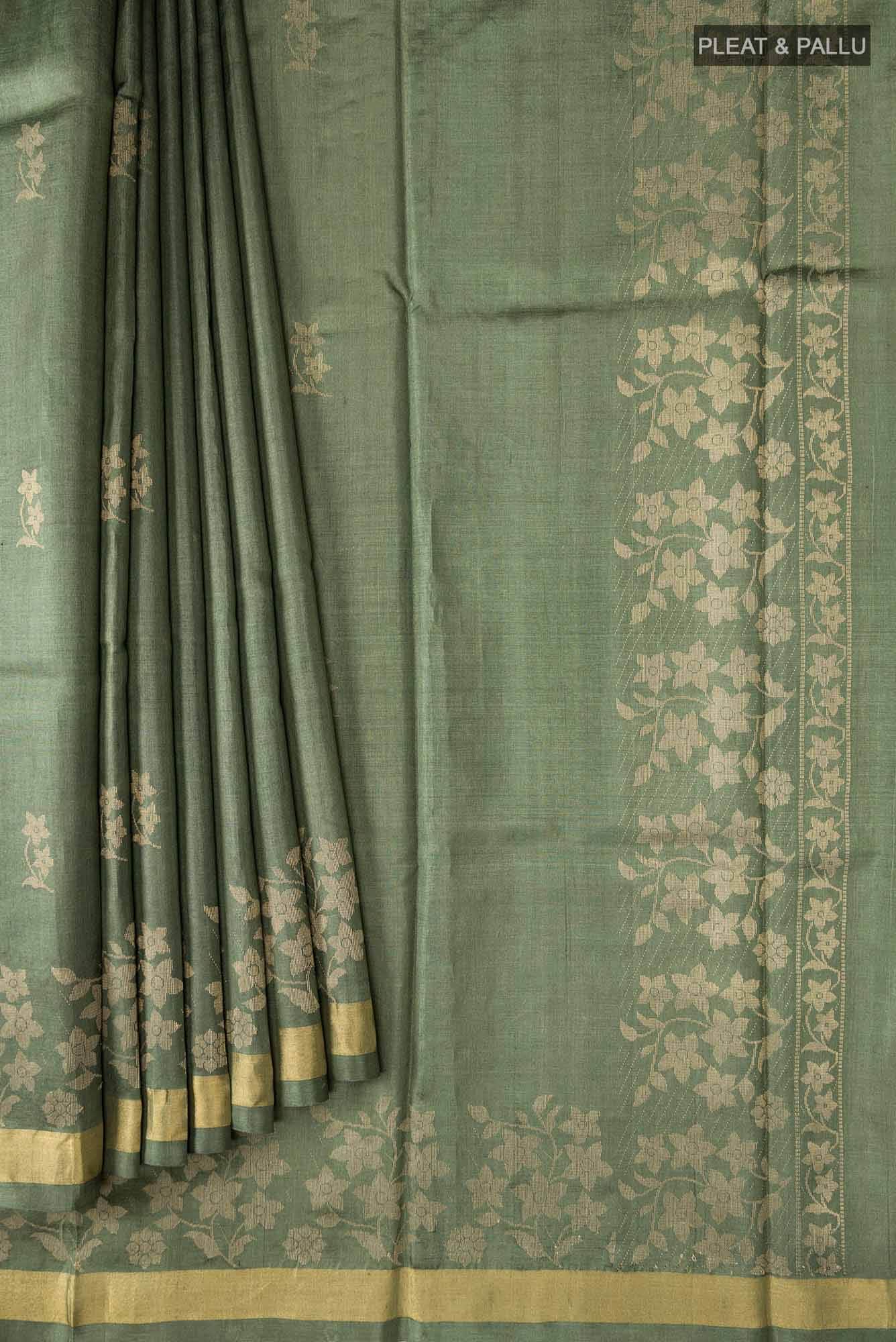 Forget Me Not-Green Bhagalpuri Tussar Silk Saree
