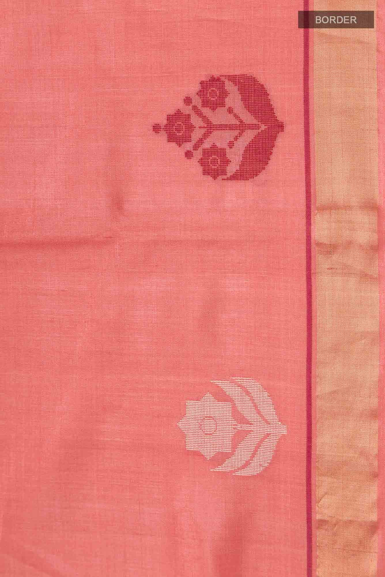 The Secret Garden-Peach Bhagalpuri Tussar Silk Saree