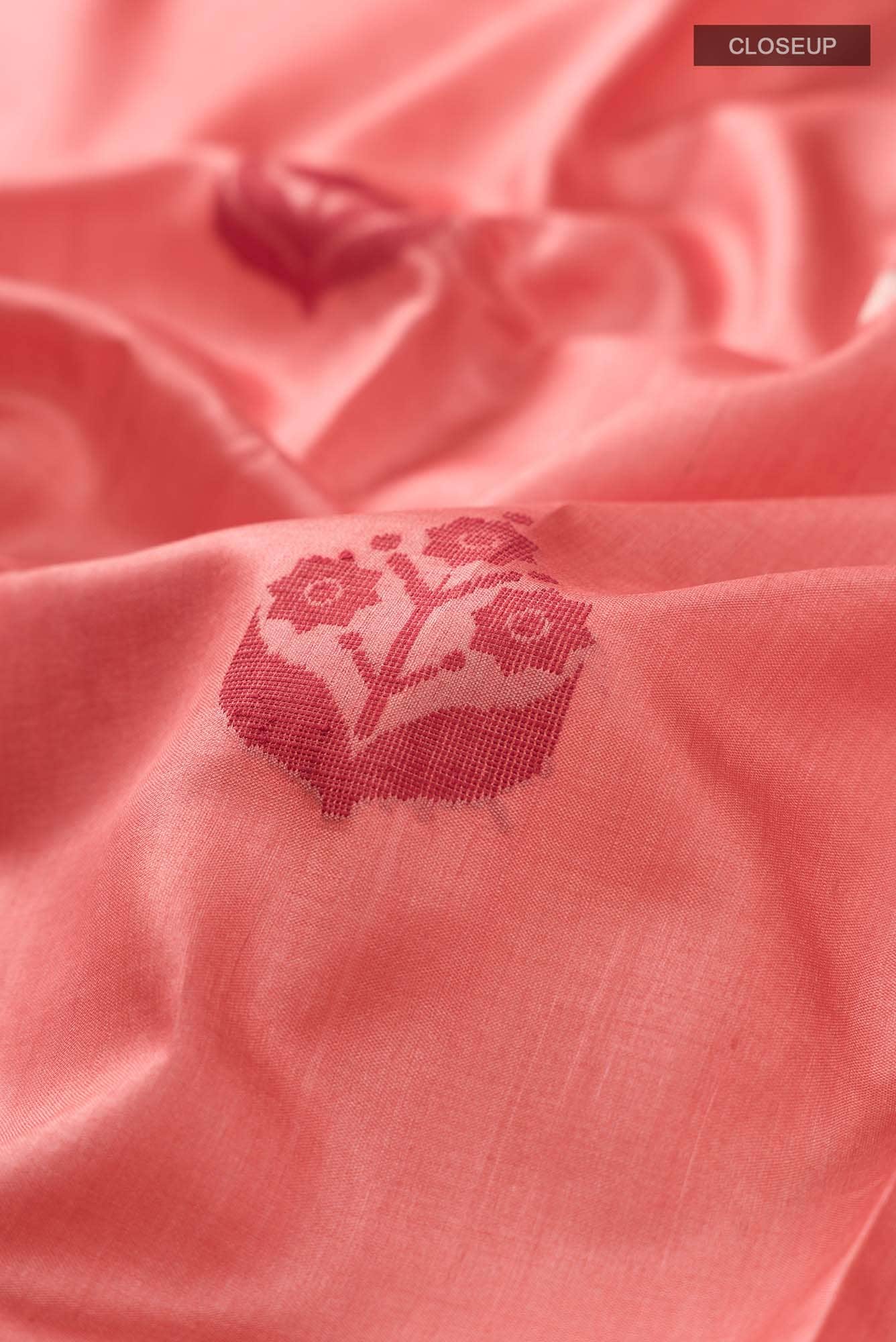 The Secret Garden-Peach Bhagalpuri Tussar Silk Saree
