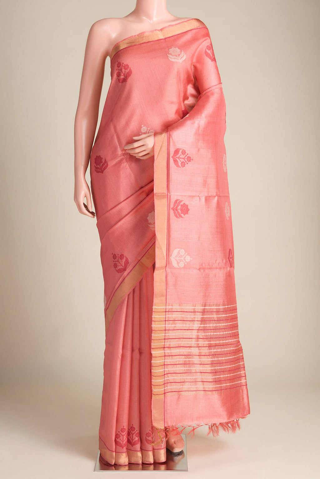 The Secret Garden-Peach Bhagalpuri Tussar Silk Saree