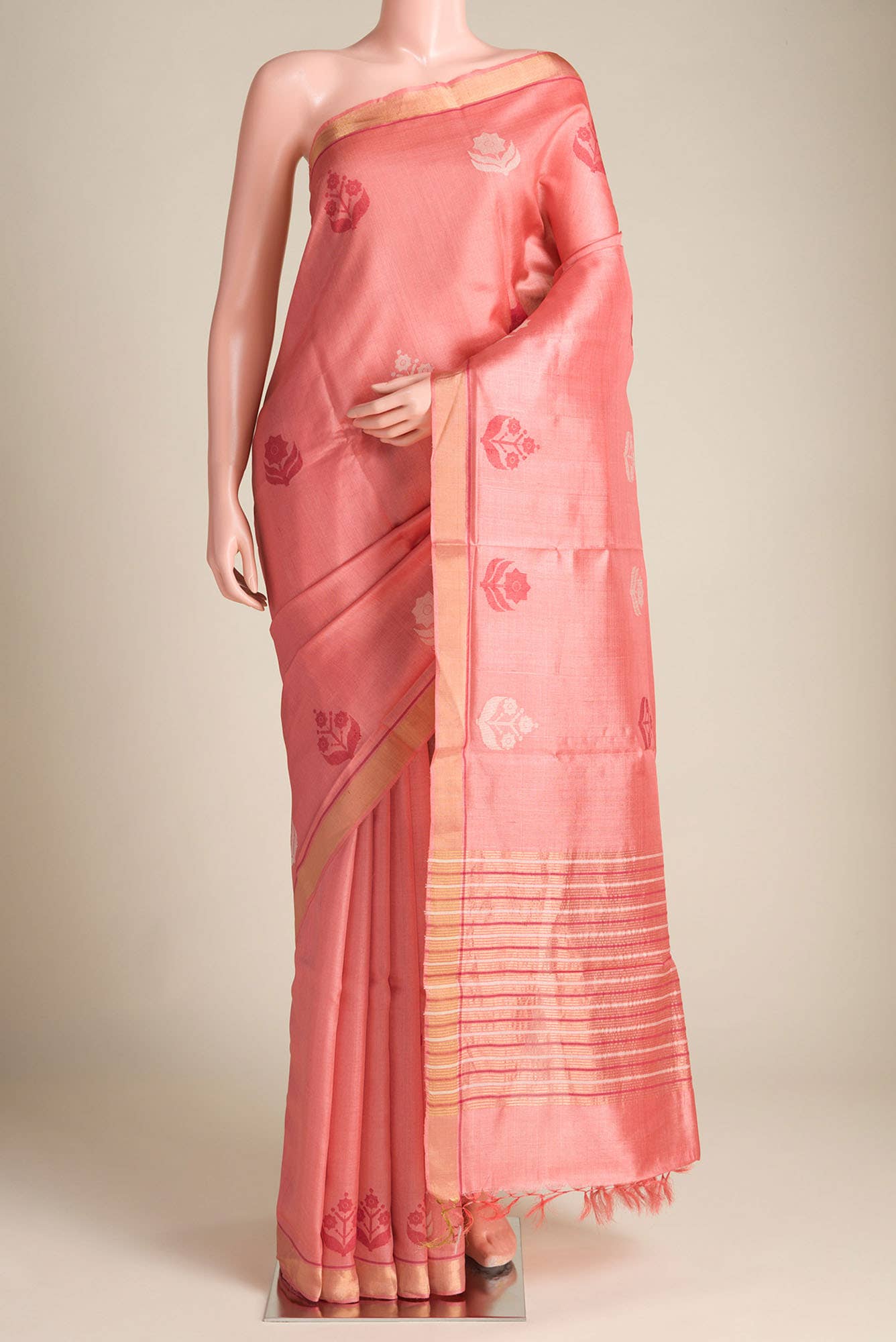 The Secret Garden-Peach Bhagalpuri Tussar Silk Saree