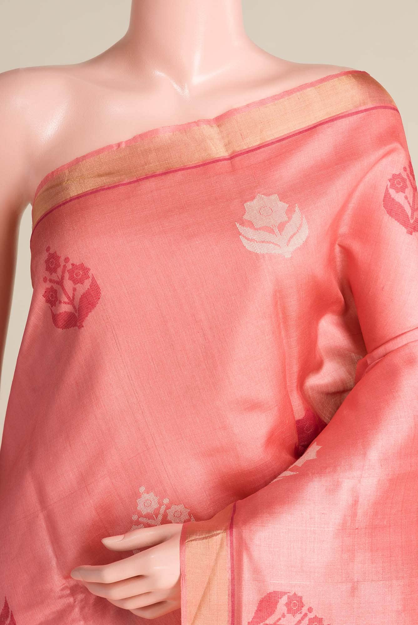 The Secret Garden-Peach Bhagalpuri Tussar Silk Saree