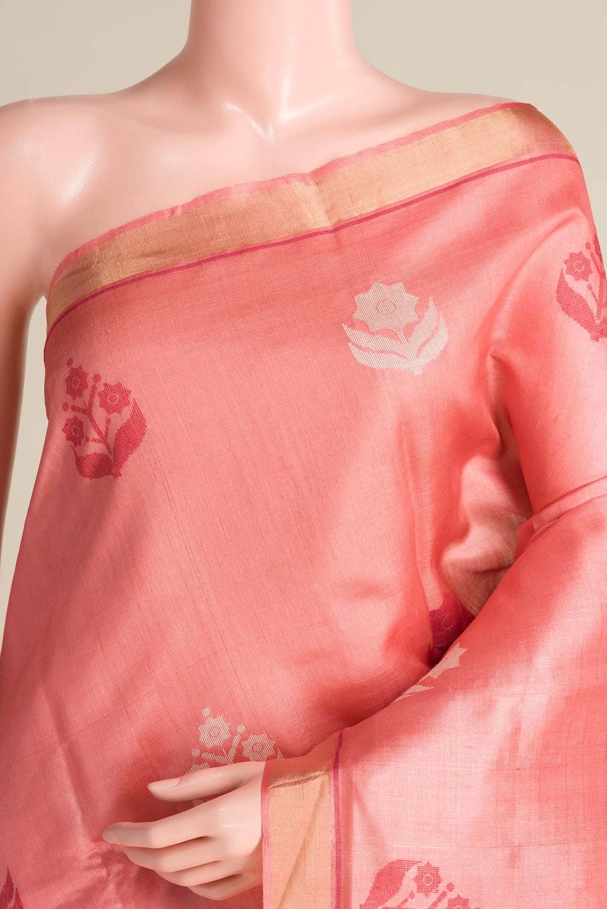 The Secret Garden-Peach Bhagalpuri Tussar Silk Saree