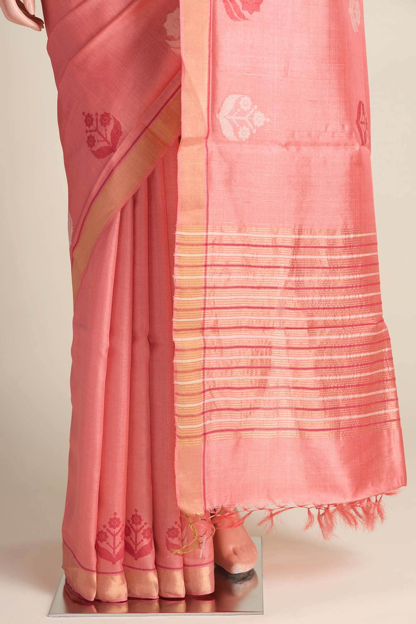 The Secret Garden-Peach Bhagalpuri Tussar Silk Saree