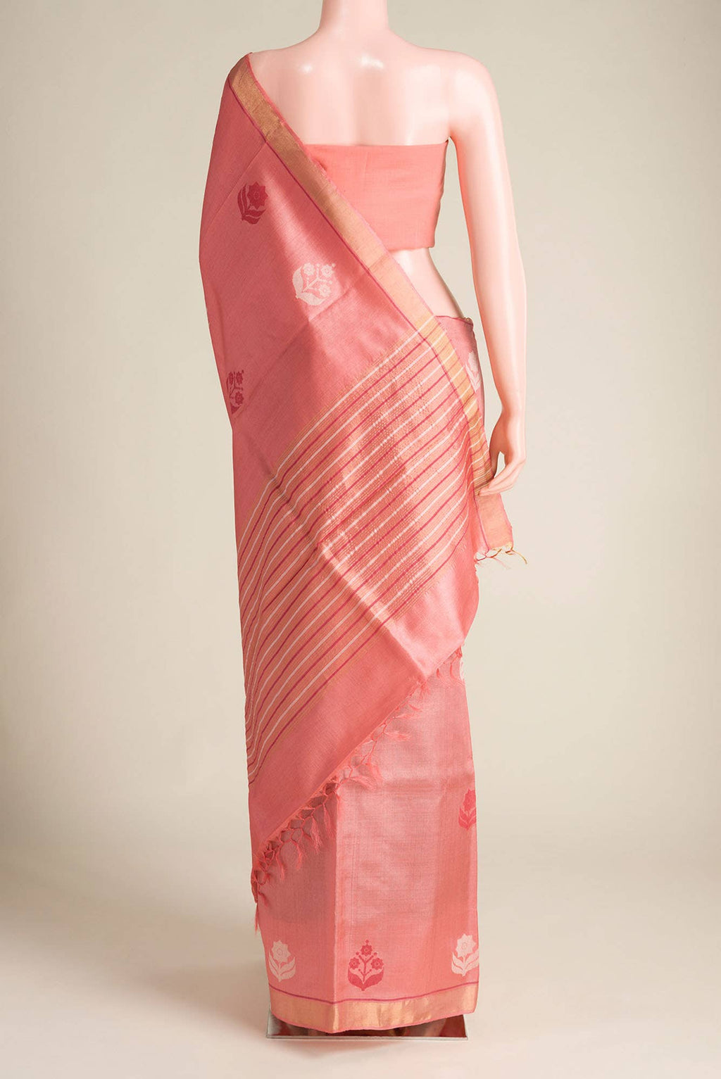 The Secret Garden-Peach Bhagalpuri Tussar Silk Saree