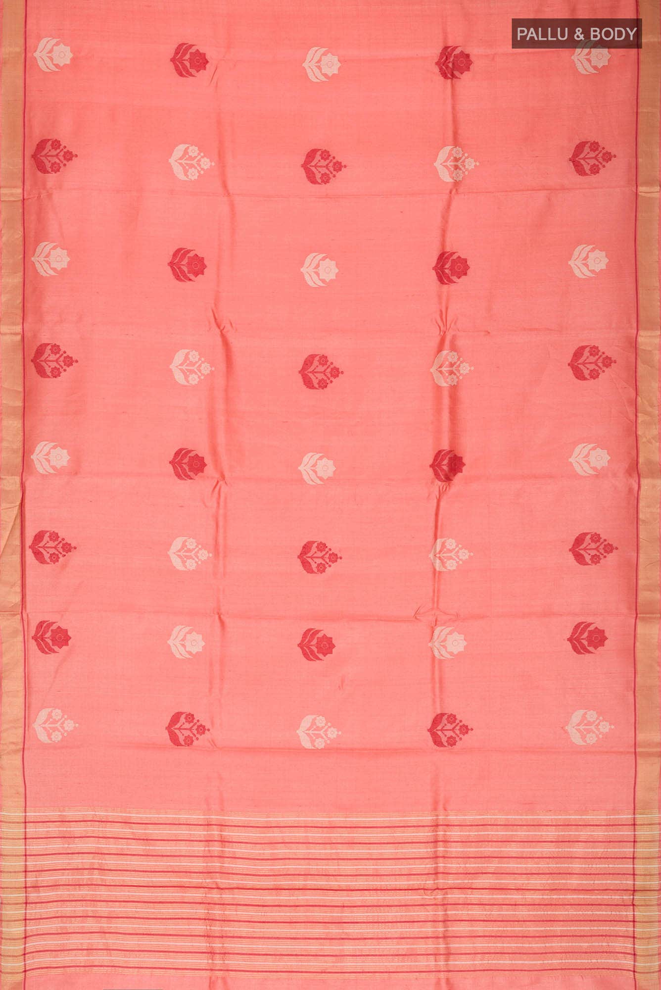 The Secret Garden-Peach Bhagalpuri Tussar Silk Saree