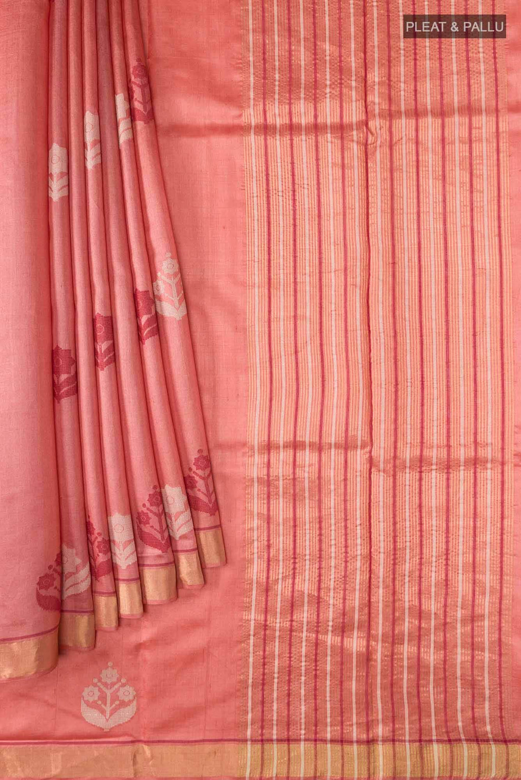 The Secret Garden-Peach Bhagalpuri Tussar Silk Saree