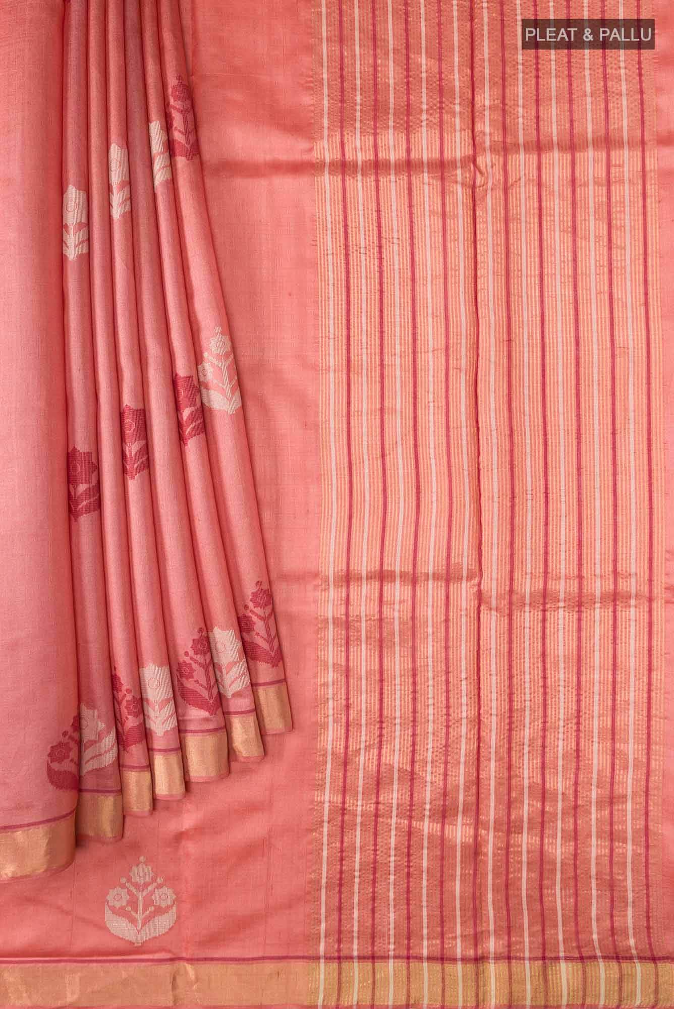 The Secret Garden-Peach Bhagalpuri Tussar Silk Saree