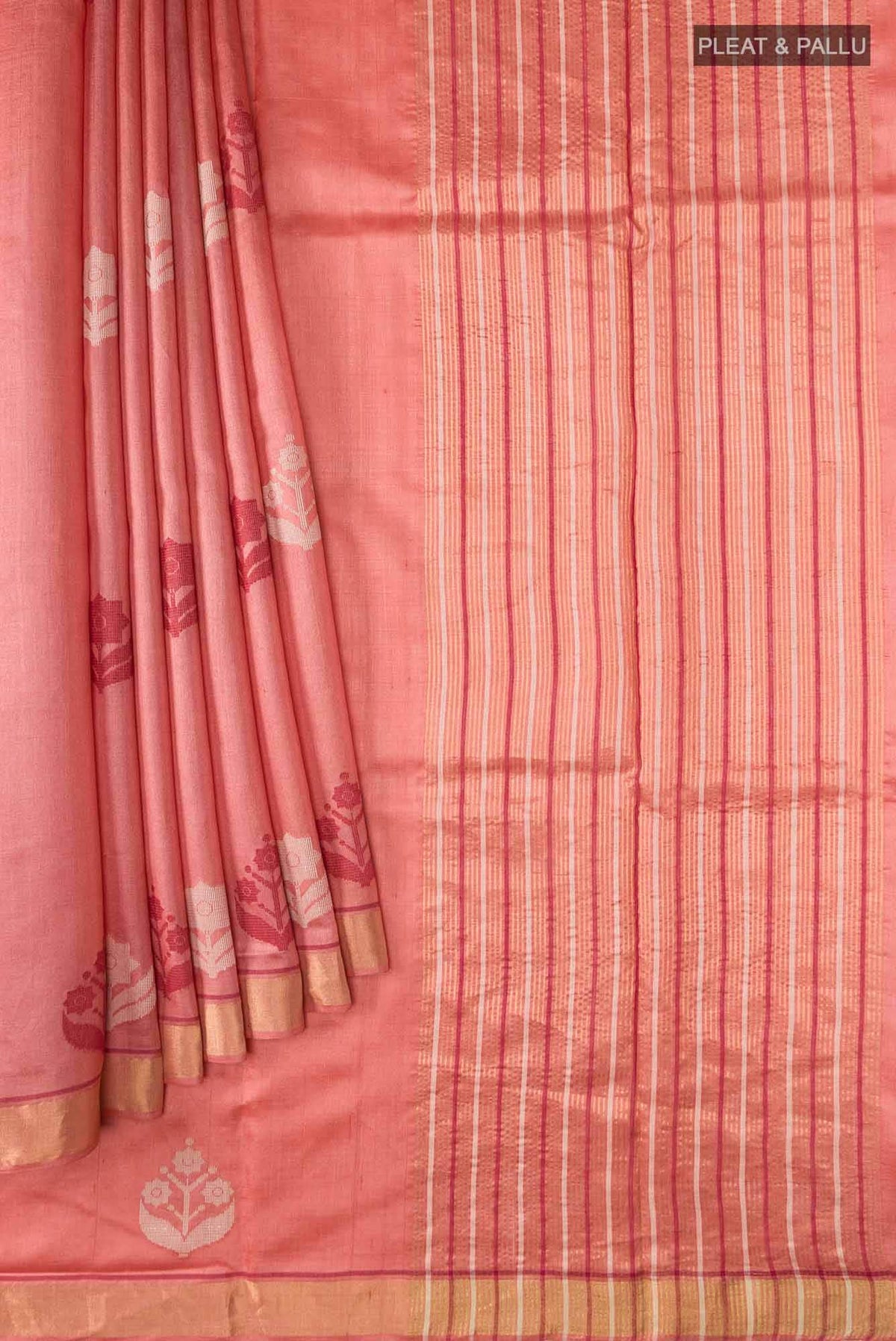 The Secret Garden-Peach Bhagalpuri Tussar Silk Saree