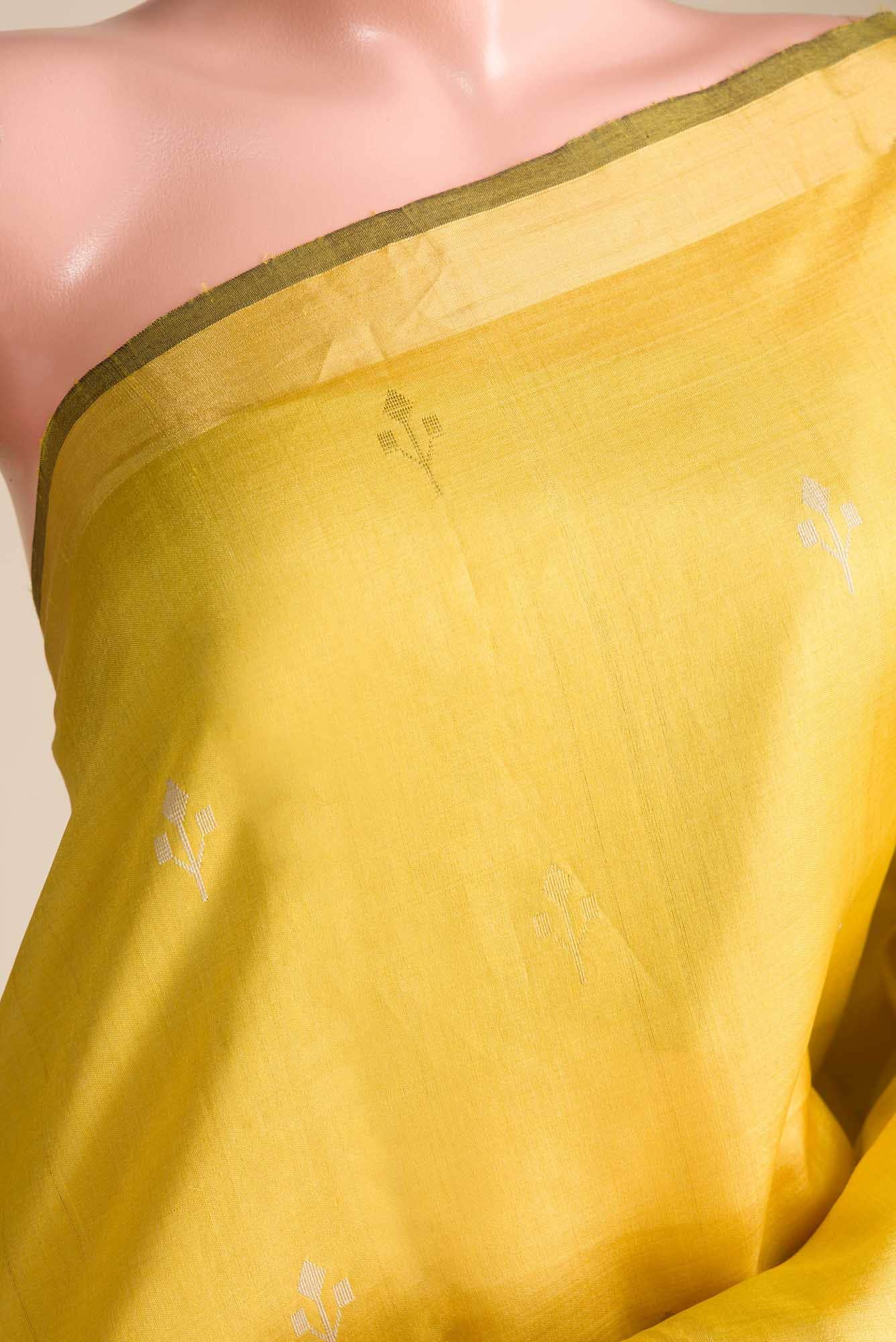 Breeze of Ease-Yellow Bhagalpuri Tussar Silk Saree