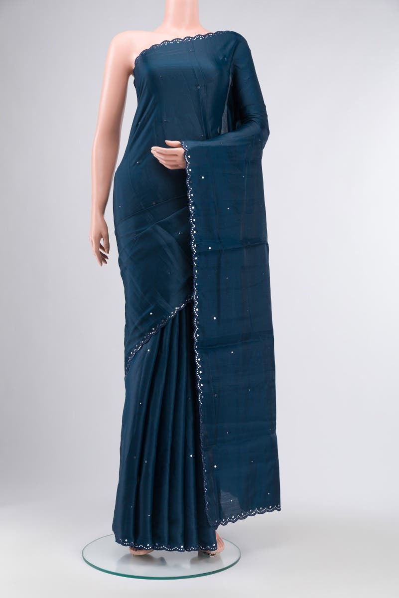 Blue Blended Tussar Silk Saree