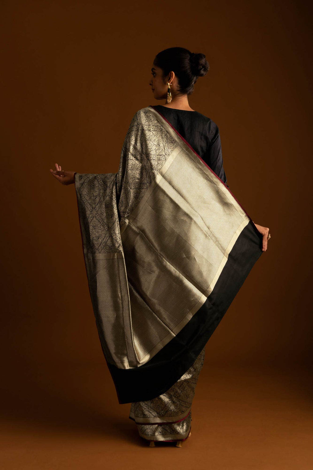 The jeweled Bird-Black Banarasi Silk Saree