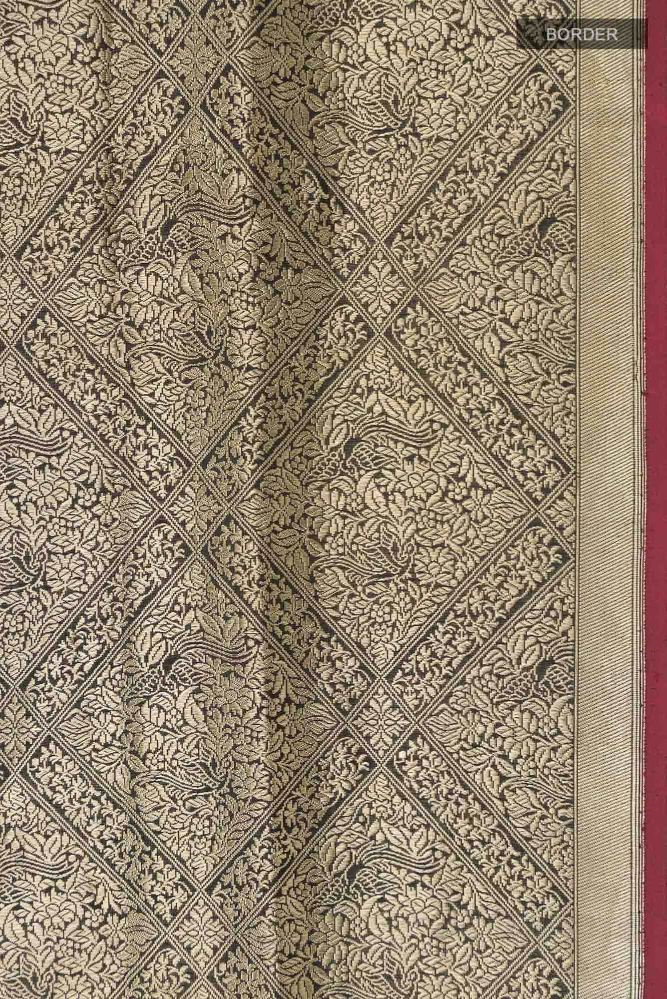 The jeweled Bird-Black Banarasi Silk Saree
