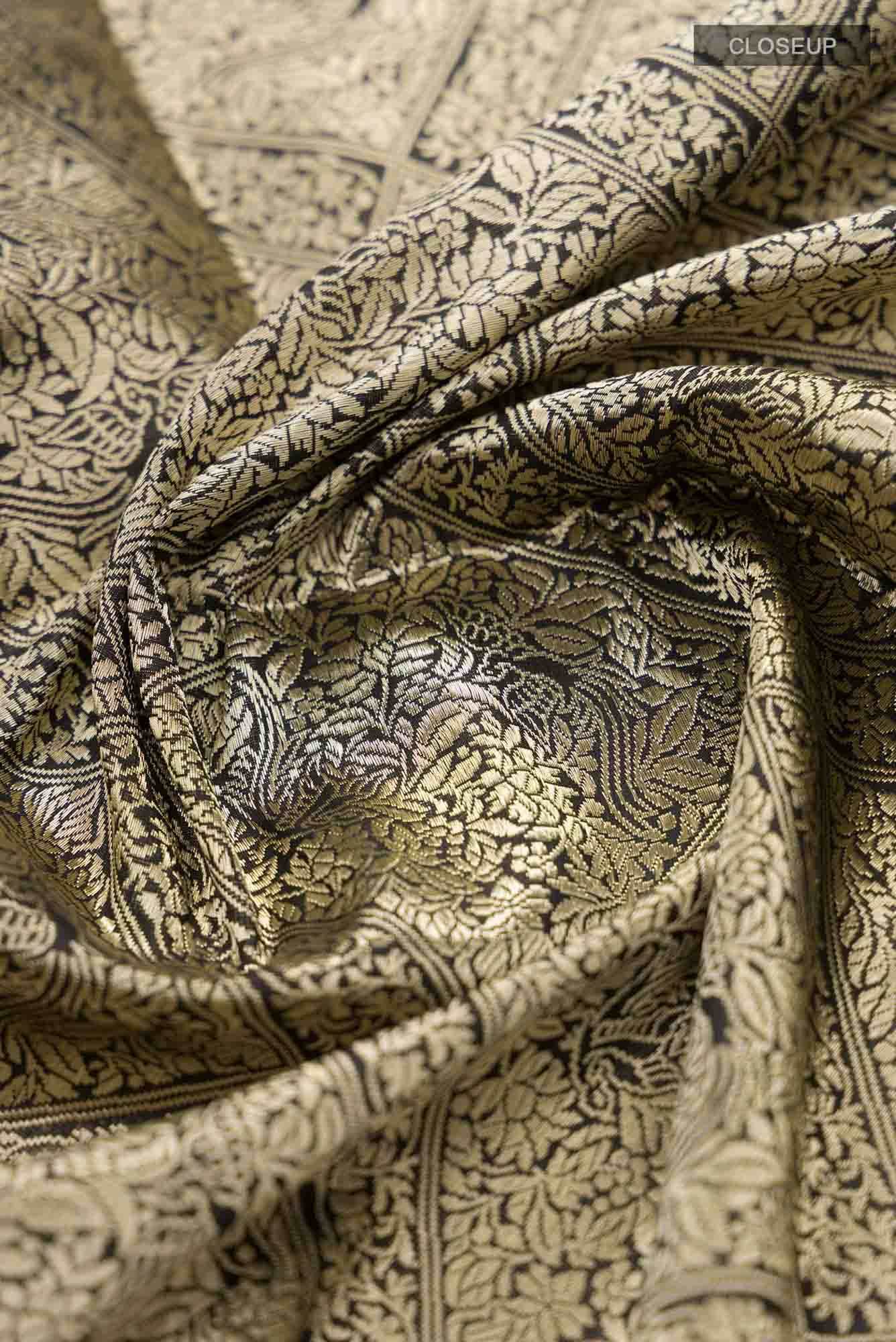 The jeweled Bird-Black Banarasi Silk Saree