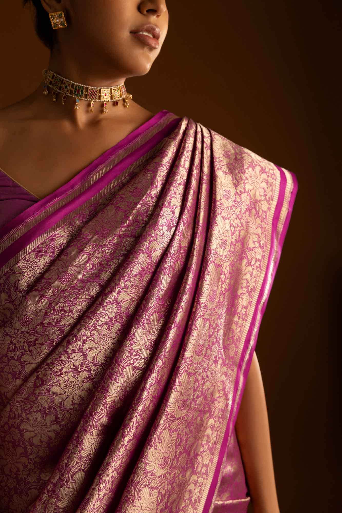 Japanese Tea Ceremony-Pink Banarasi Silk Saree