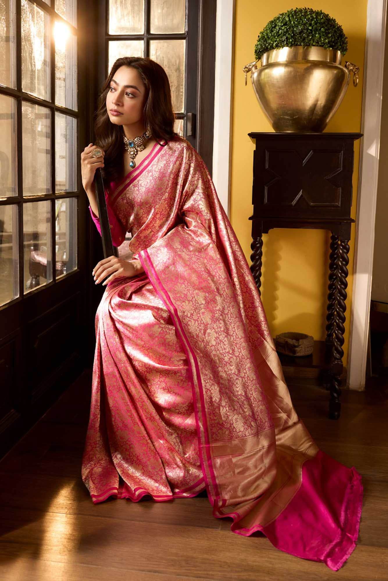 Japanese Tea Ceremony-Pink Banarasi Silk Saree