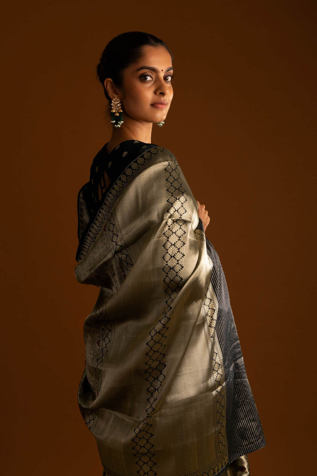 Mor-Black Banarasi Silk Saree