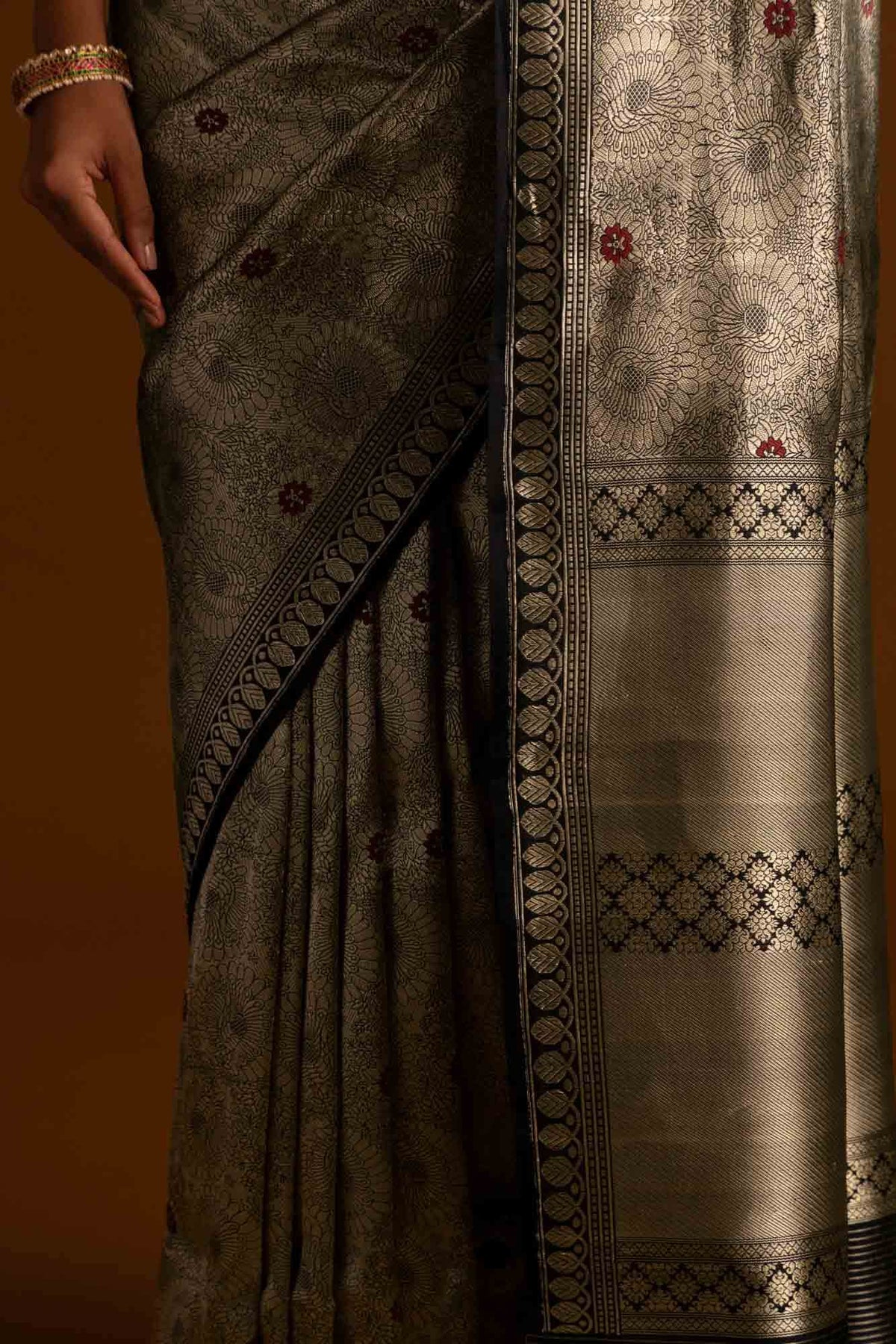 Mor-Black Banarasi Silk Saree