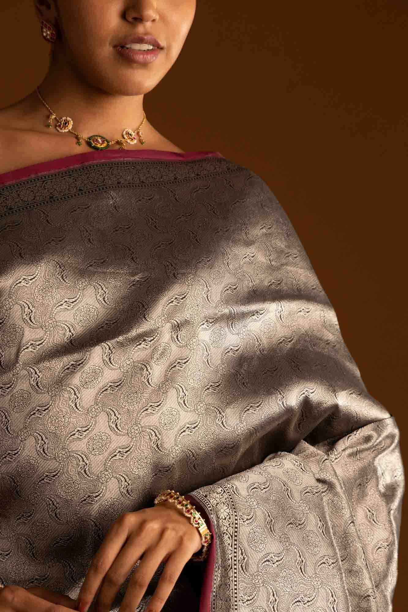 By the Bank of Ganges-Black Banarasi Silk Saree