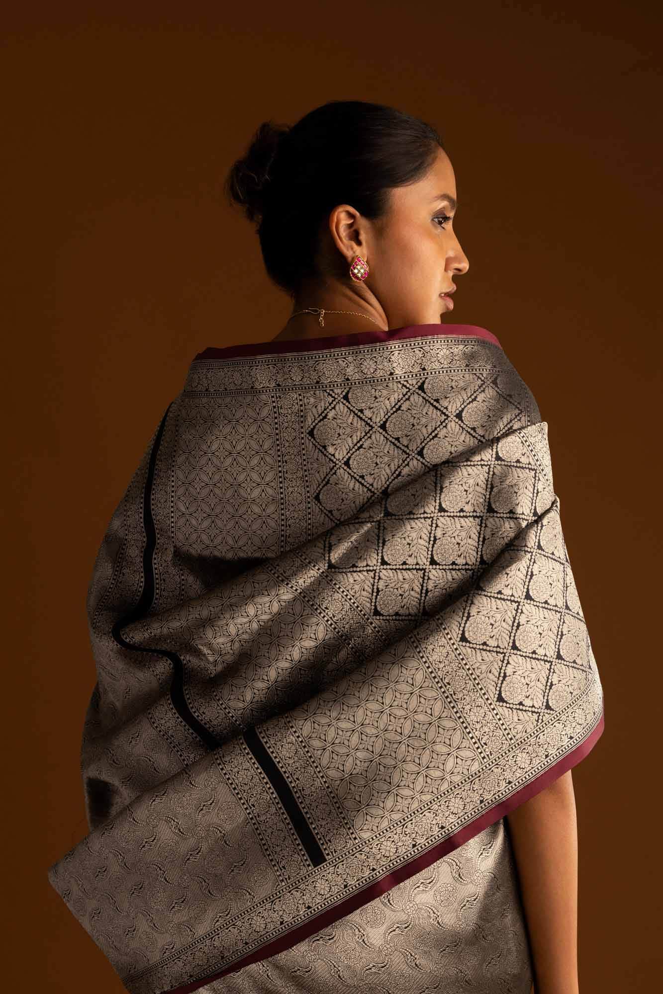 By the Bank of Ganges-Black Banarasi Silk Saree