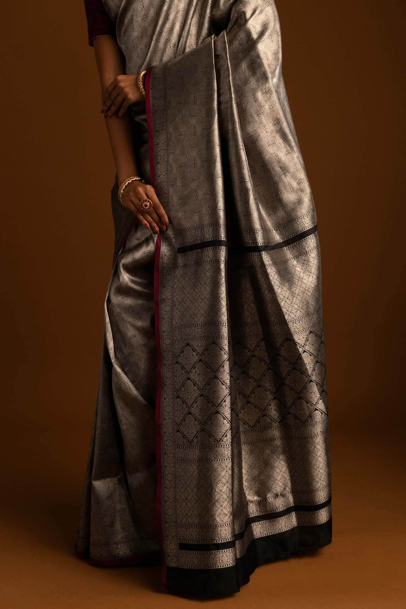 By the Bank of Ganges-Black Banarasi Silk Saree