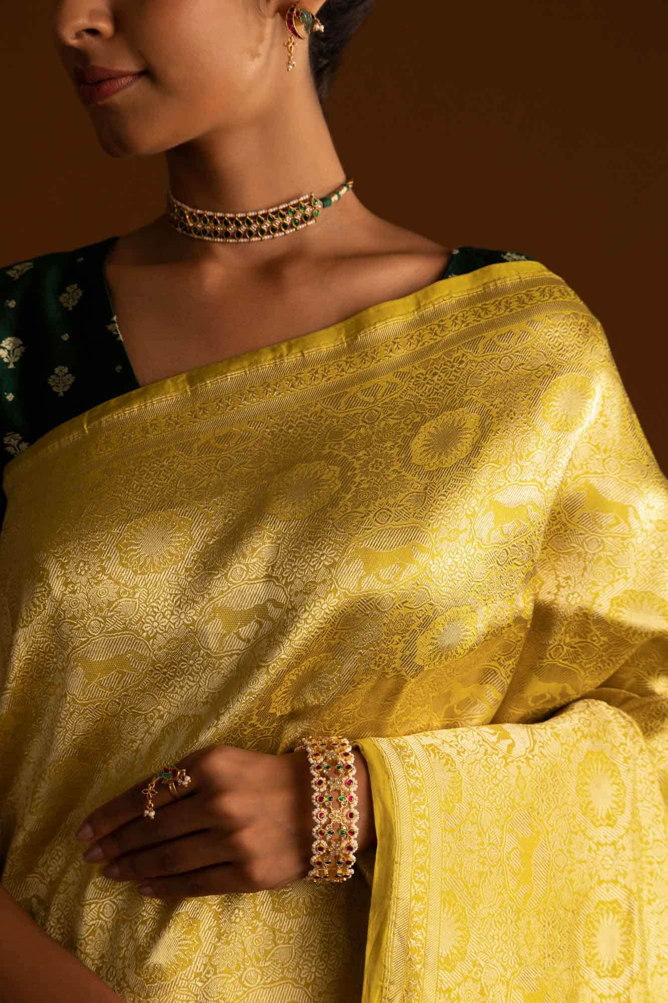 Chariots of the Sun-Yellow Banarasi Silk Saree